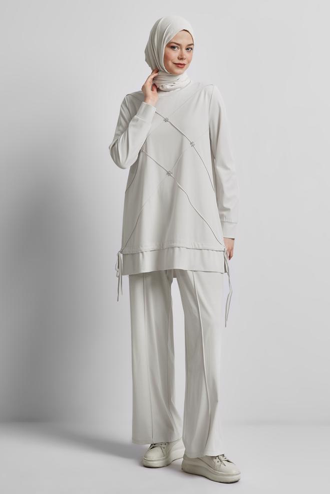 Hijab-Kleidung BEIGE TRAININGSANZUG-SET MIT HOSE 45388 - ALVİNA