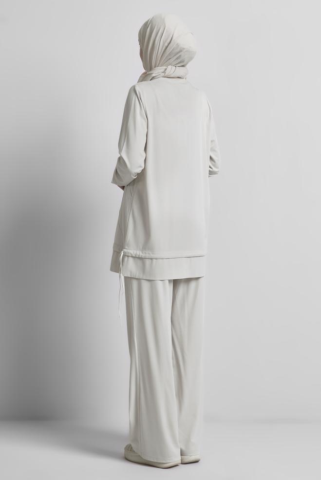 Hijab-Kleidung BEIGE TRAININGSANZUG-SET MIT HOSE 45388 - ALVİNA