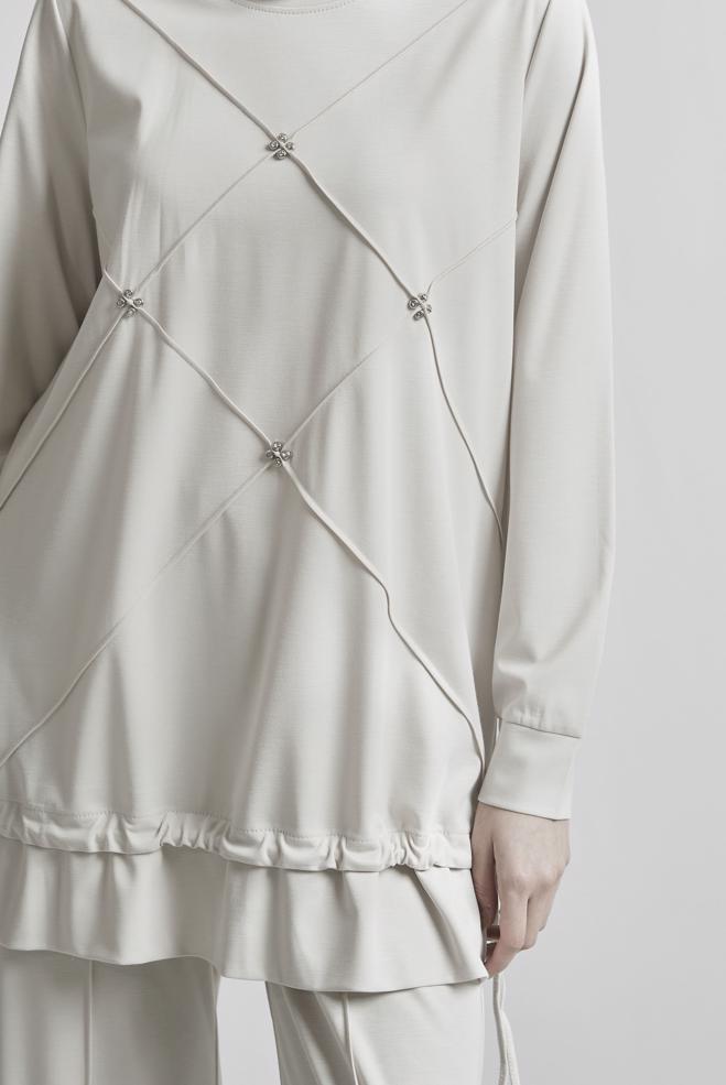 Hijab-Kleidung BEIGE TRAININGSANZUG-SET MIT HOSE 45388 - ALVİNA