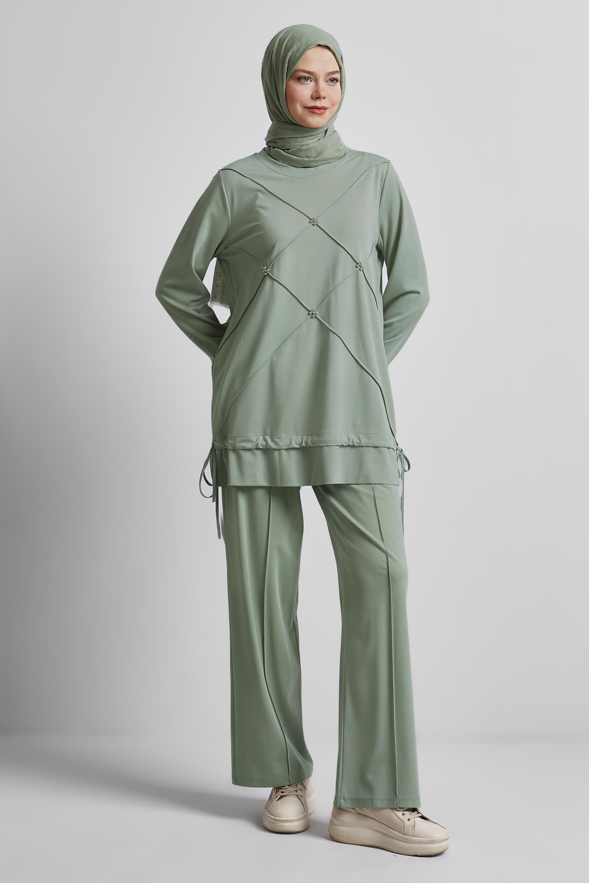 Tesettür giyim YEŞİL PANTOLONLU EŞOFMAN TAKIM 45388
