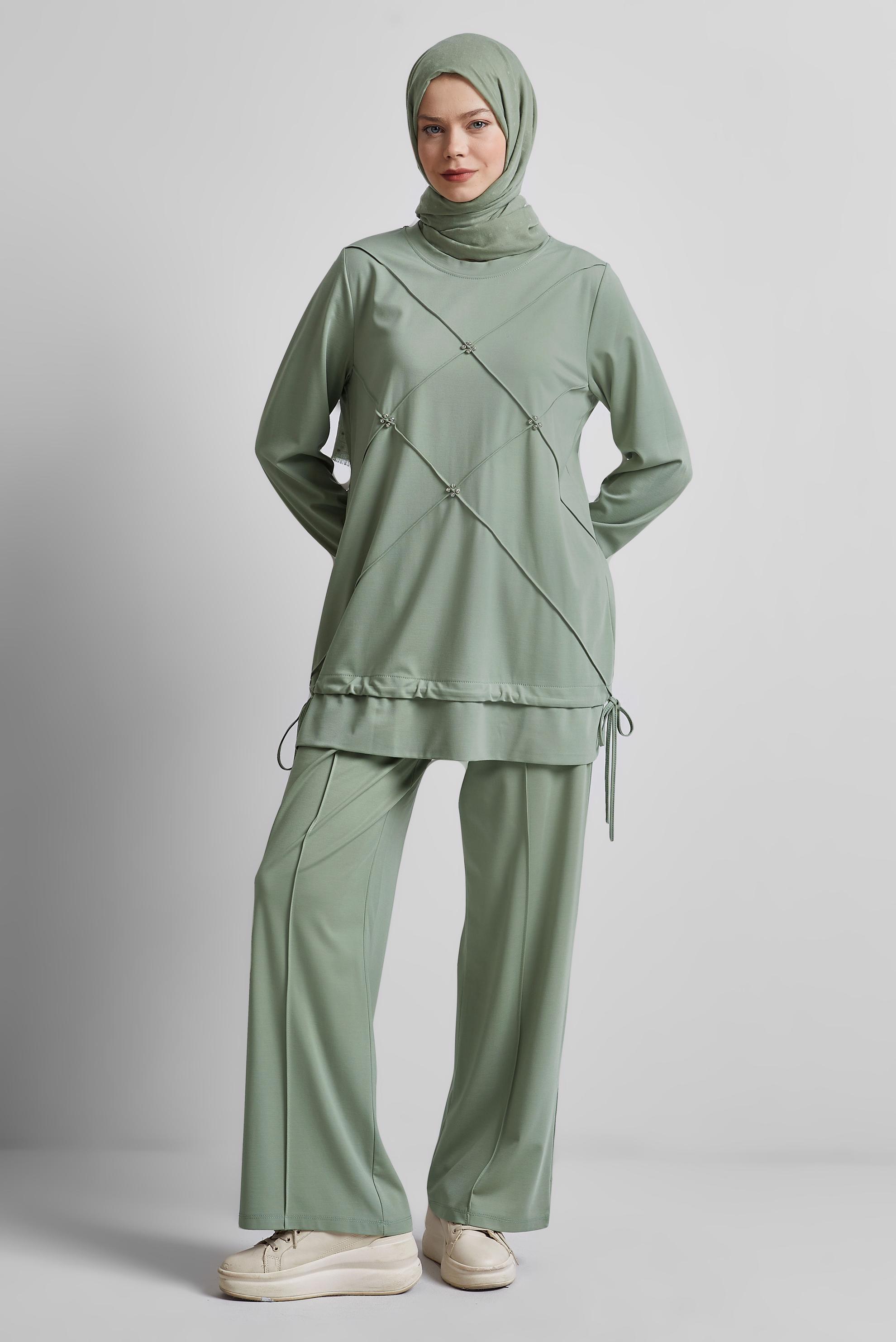 Tesettür giyim YEŞİL PANTOLONLU EŞOFMAN TAKIM 45388