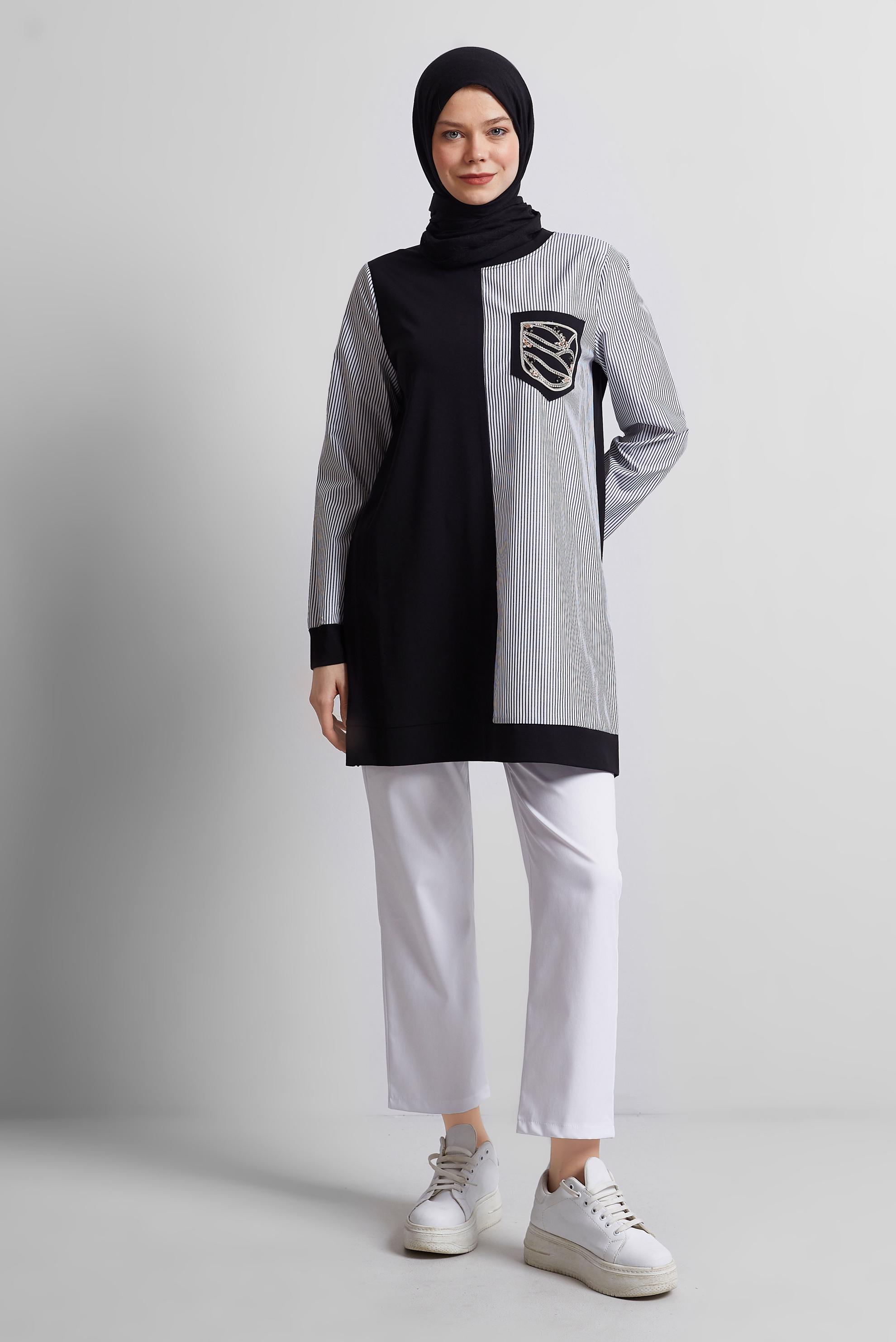 Tesettür giyim SİYAH TAŞ DETAYLI EŞOFMAN TUNİK 45389 