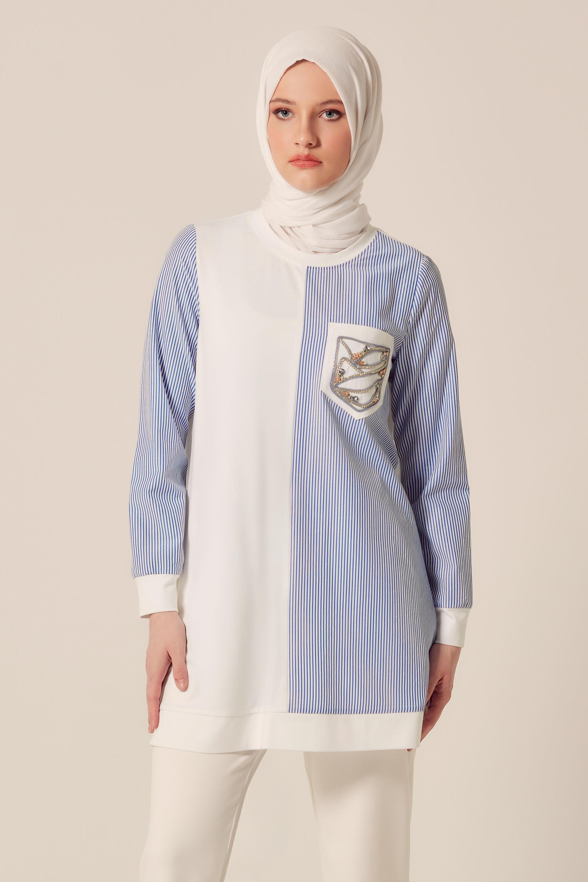 Tesettür giyim BEYAZ TAŞ DETAYLI EŞOFMAN TUNİK 45389 