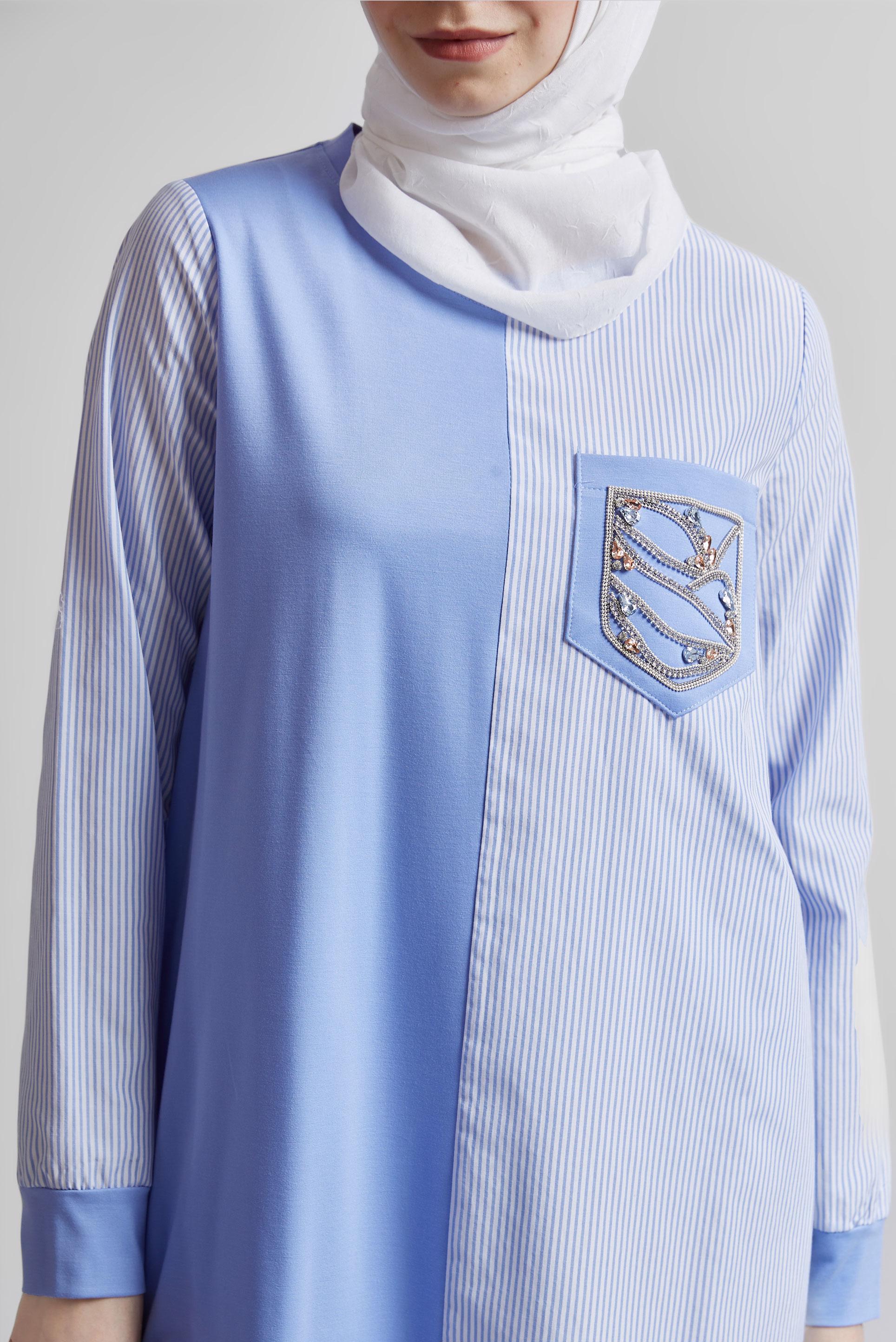 Tesettür giyim MAVİ TAŞ DETAYLI EŞOFMAN TUNİK 45389 