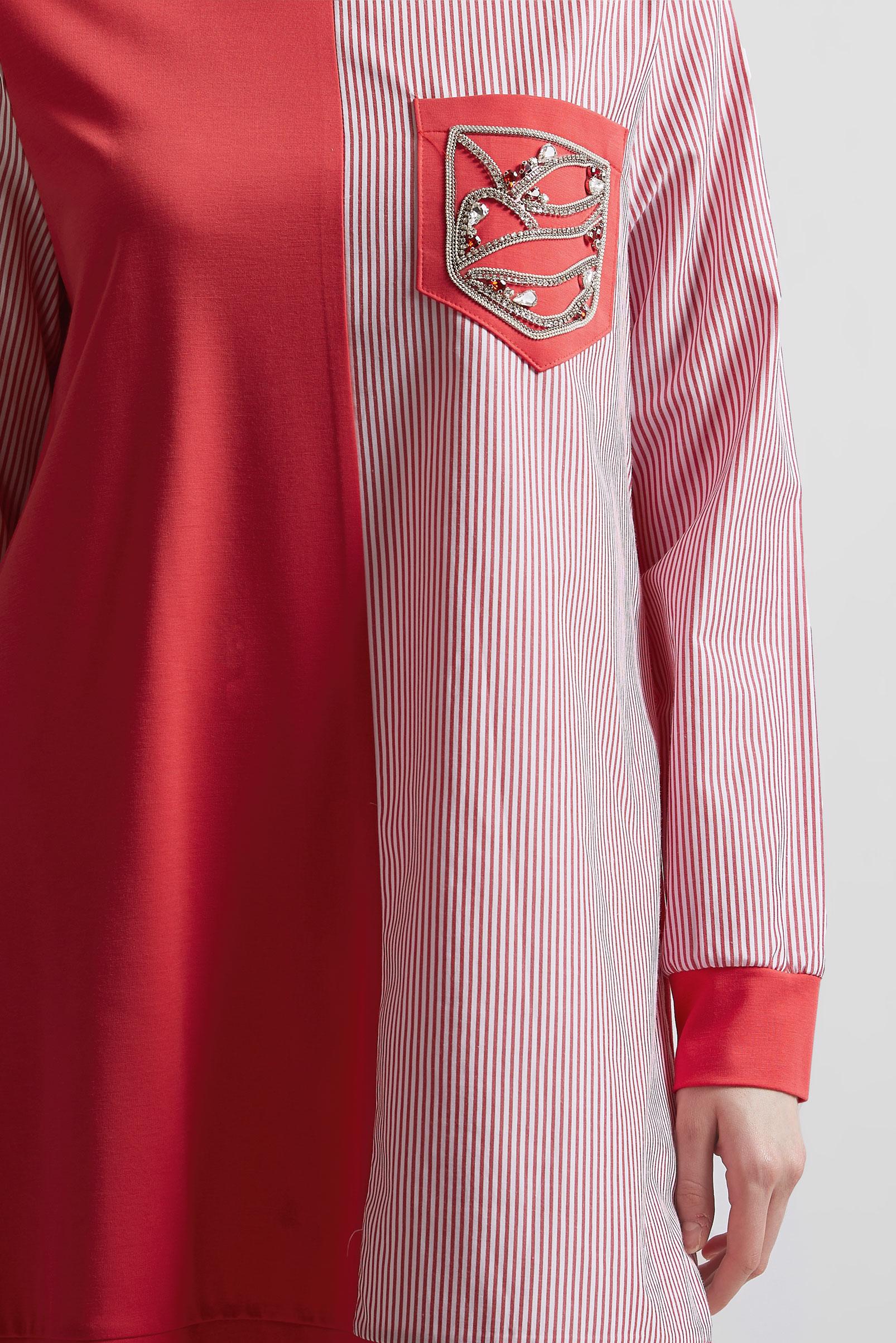 Tesettür giyim KIRMIZI TAŞ DETAYLI EŞOFMAN TUNİK 45389 