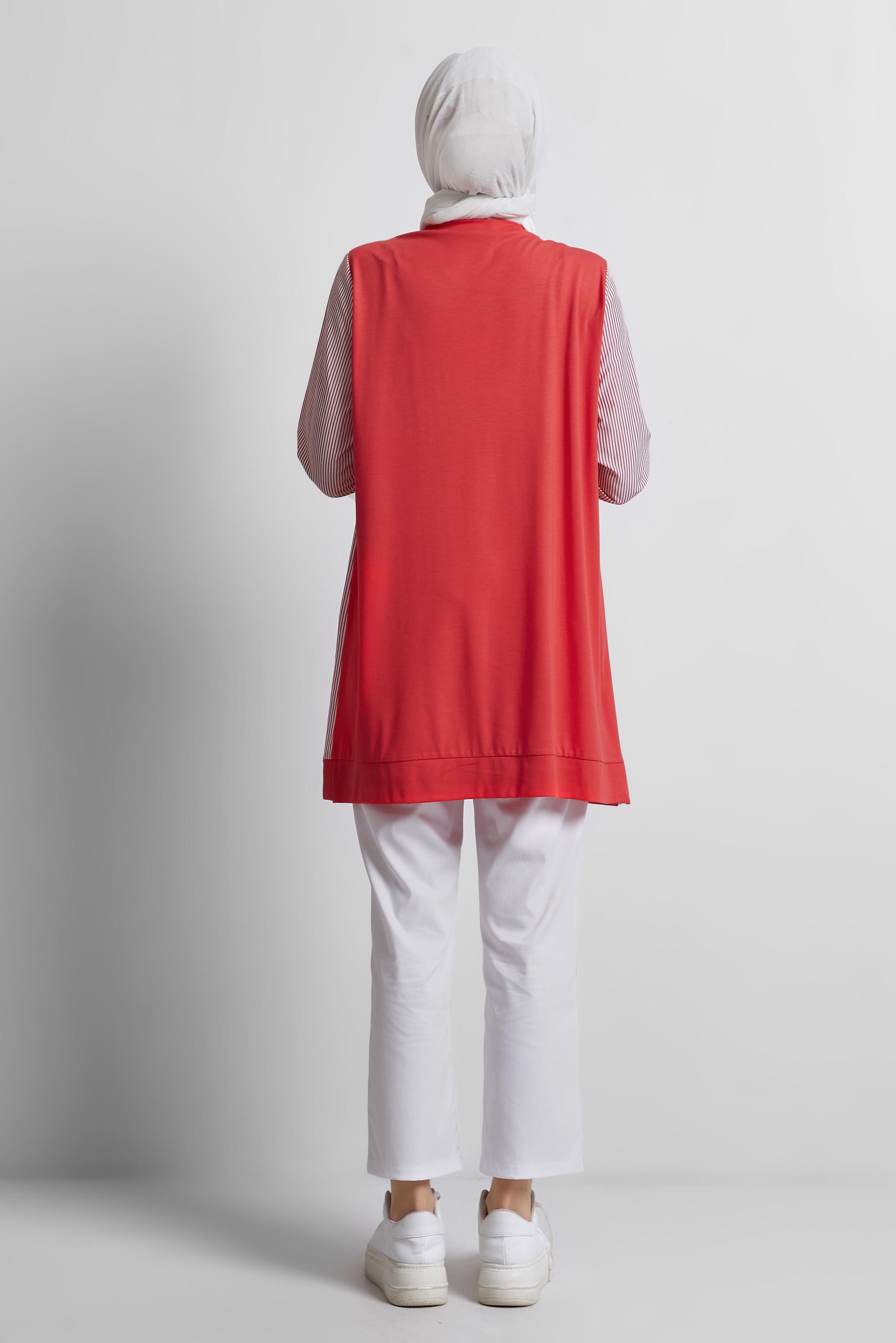 Tesettür giyim KIRMIZI TAŞ DETAYLI EŞOFMAN TUNİK 45389 