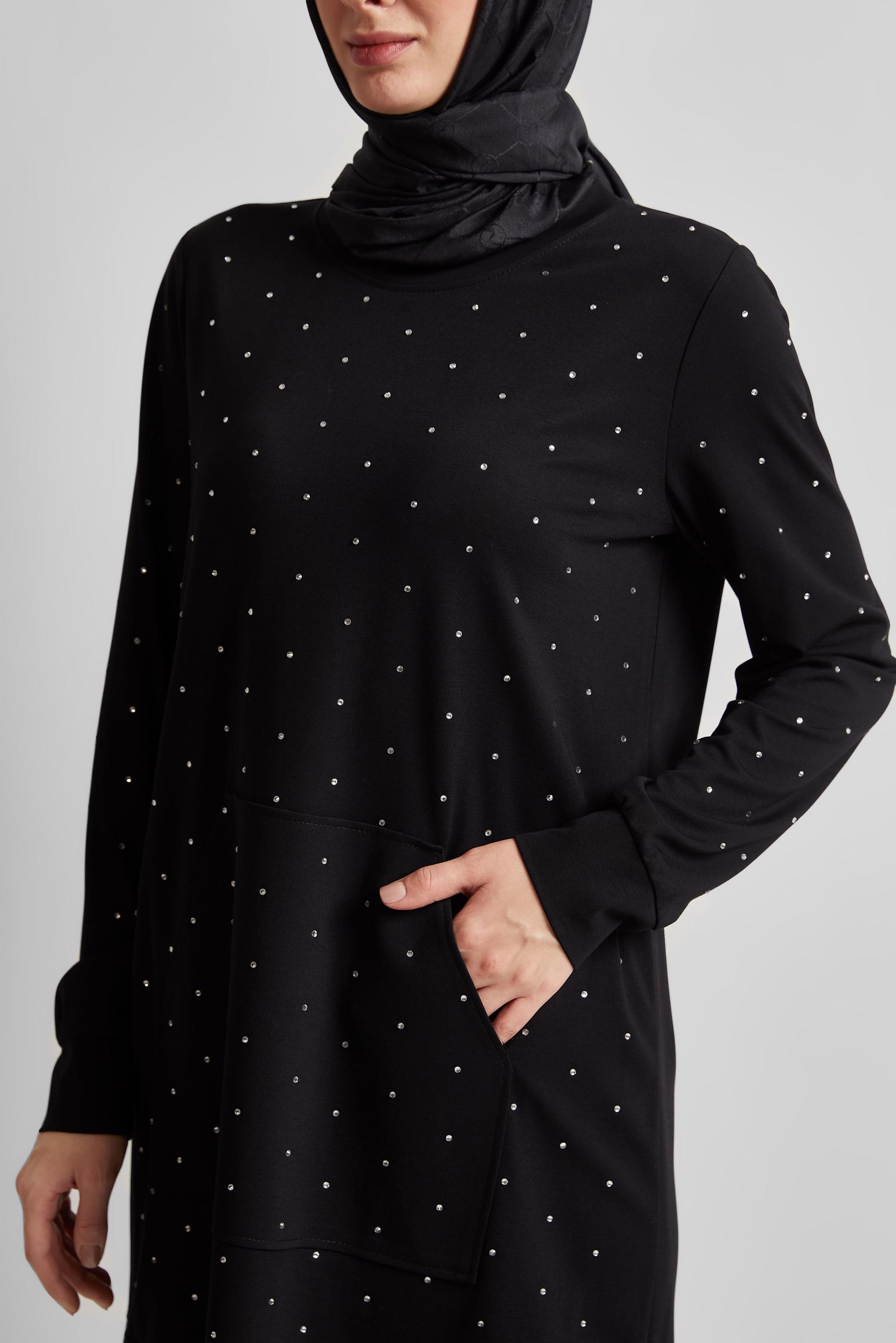 Tesettür giyim SİYAH TAŞLI EŞOFMAN TUNİK 45390