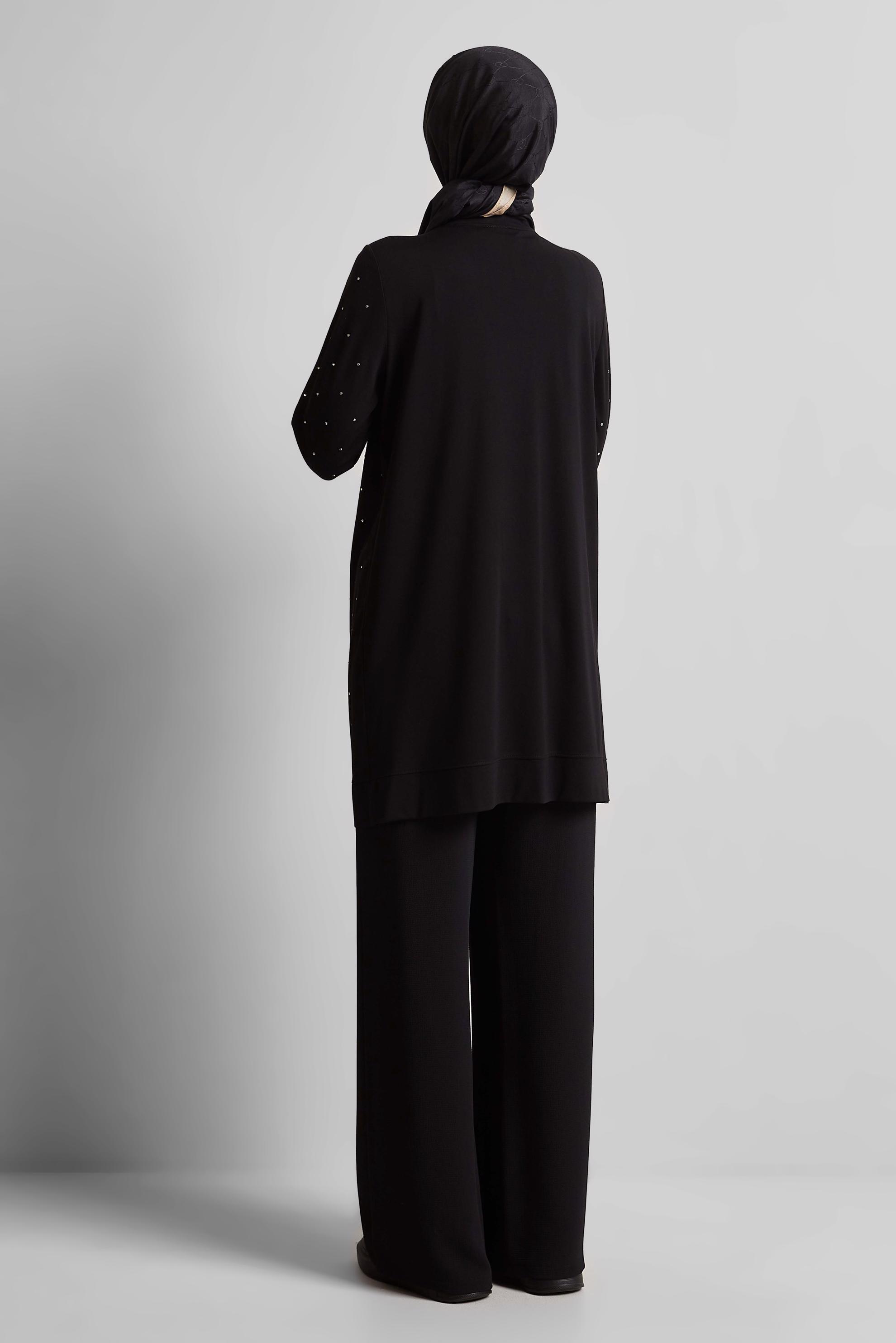 Tesettür giyim SİYAH TAŞLI EŞOFMAN TUNİK 45390