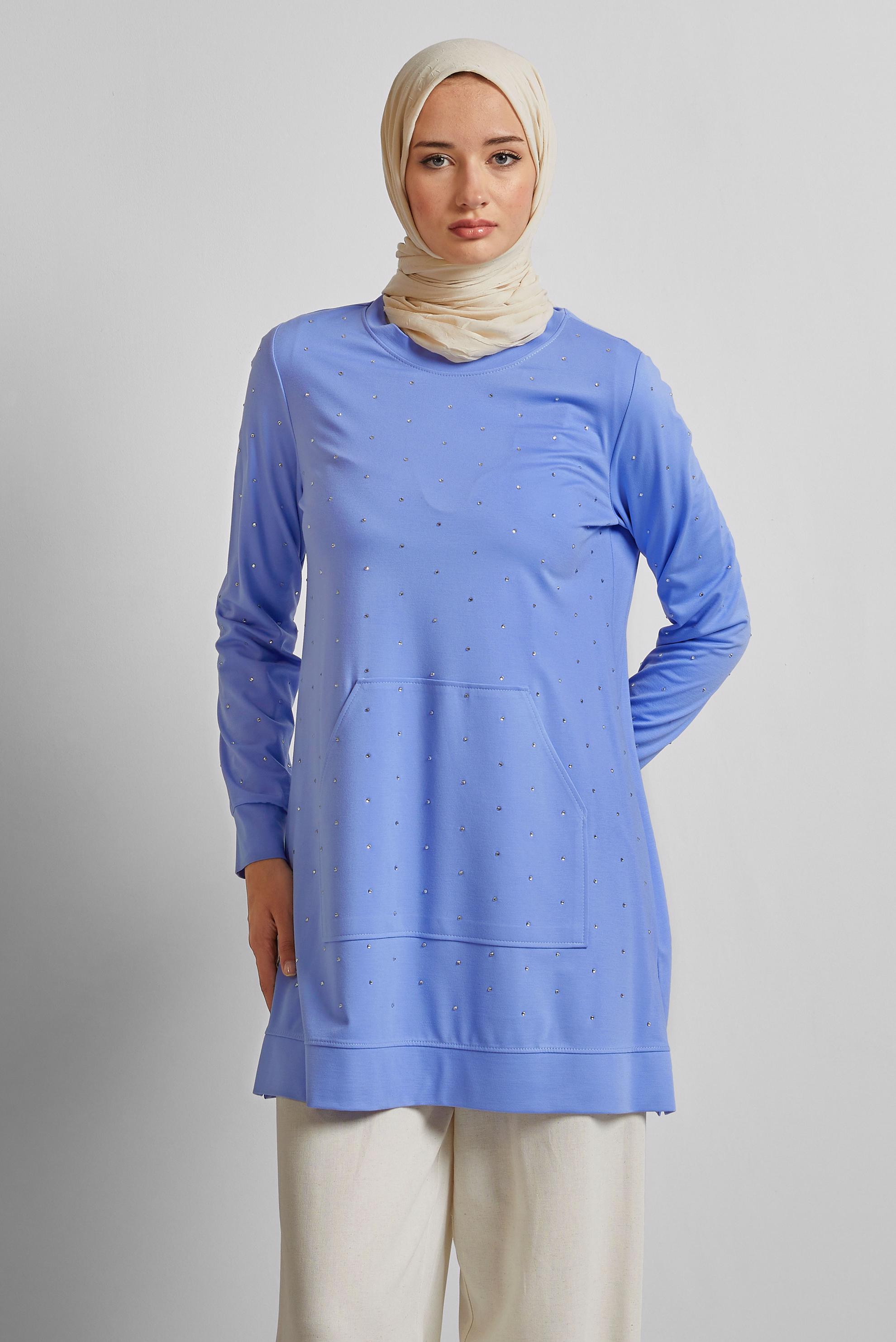 Tesettür giyim MAVİ TAŞLI EŞOFMAN TUNİK 45390