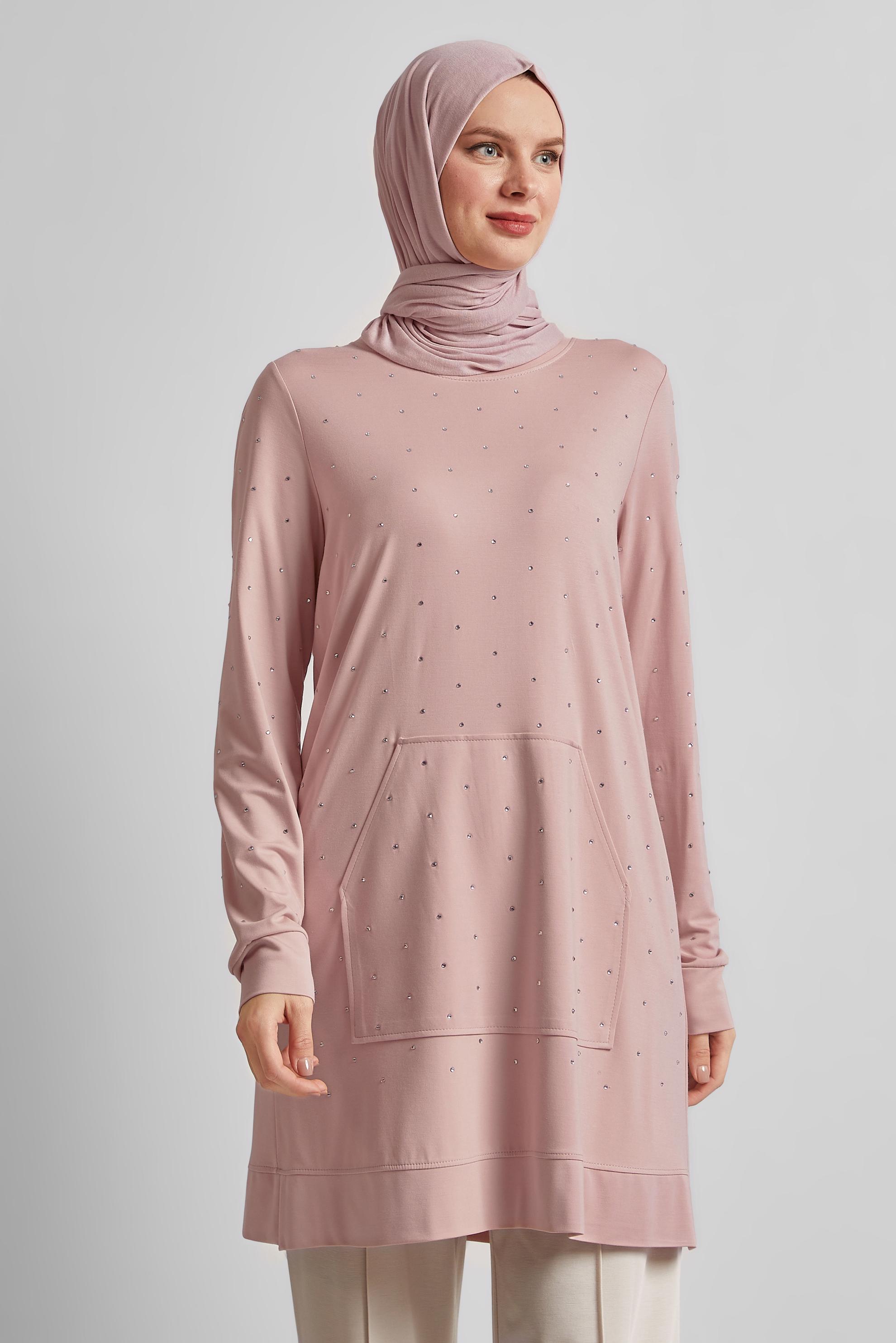 Tesettür giyim PUDRA TAŞLI EŞOFMAN TUNİK 45390