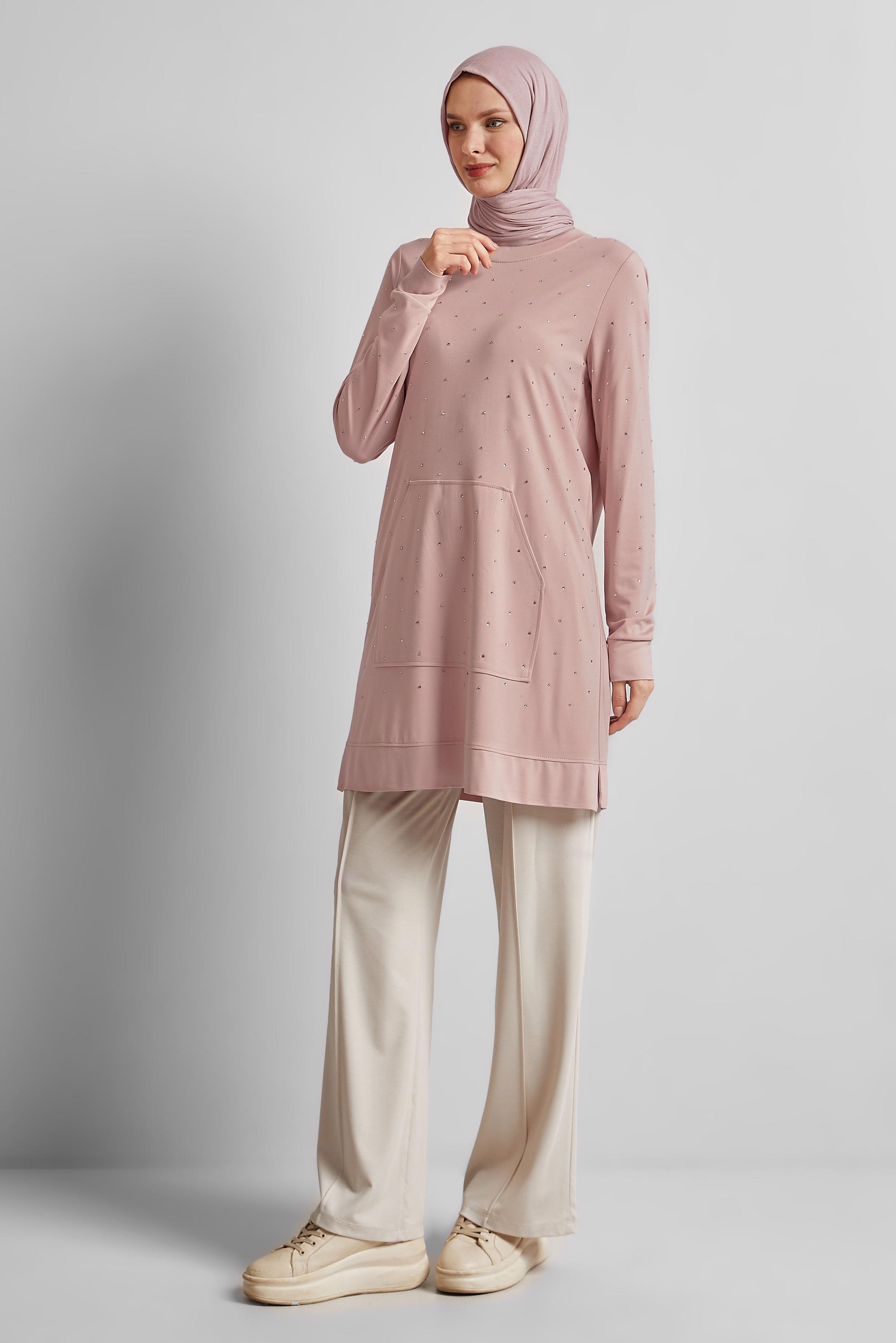 Tesettür giyim PUDRA TAŞLI EŞOFMAN TUNİK 45390