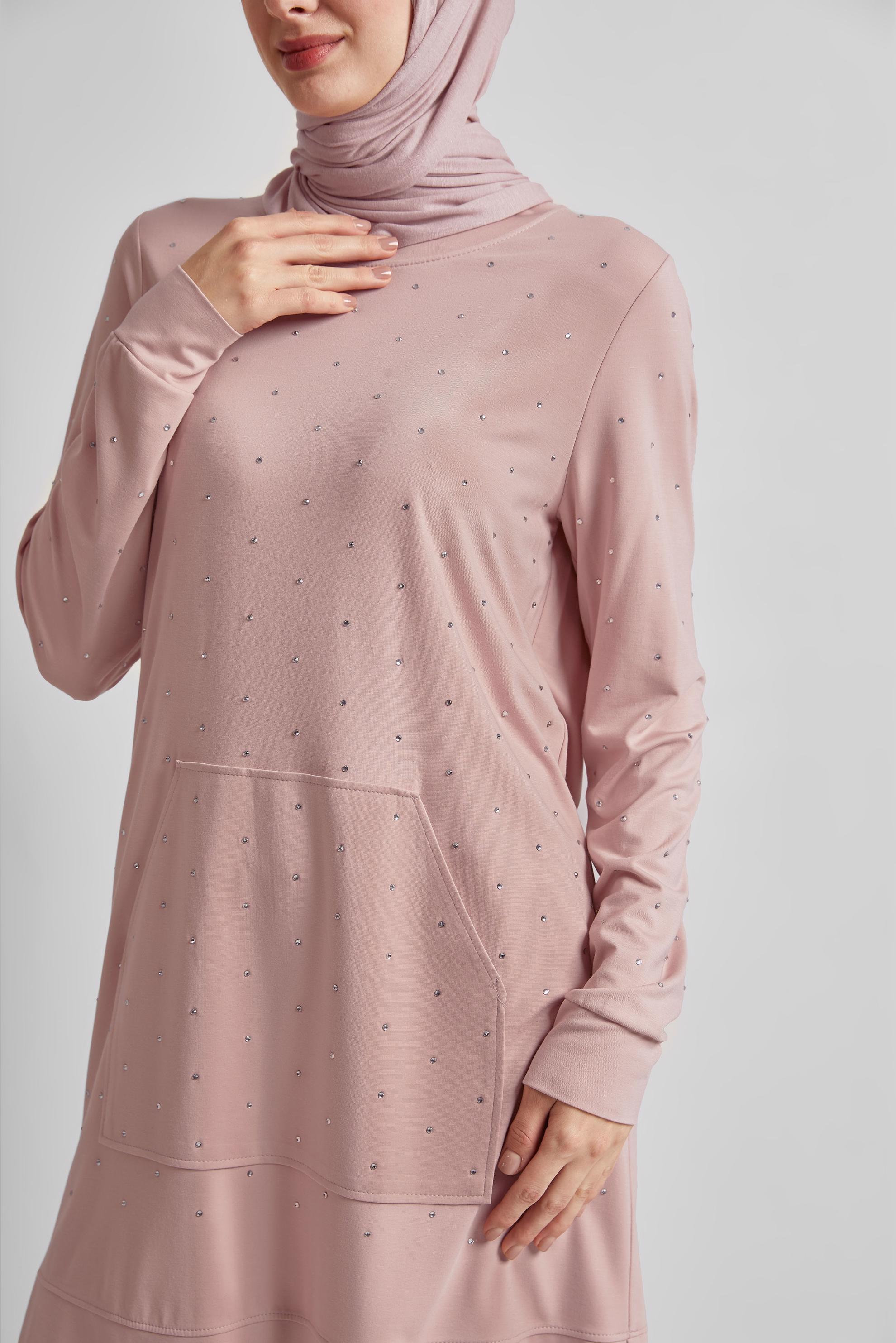 Tesettür giyim PUDRA TAŞLI EŞOFMAN TUNİK 45390