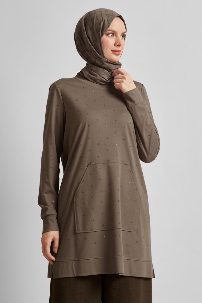 Hijab-Kleidung NERZ TRAININGSANZUG-TUNIKA MIT JUWELEN 45390 - ALVİNA