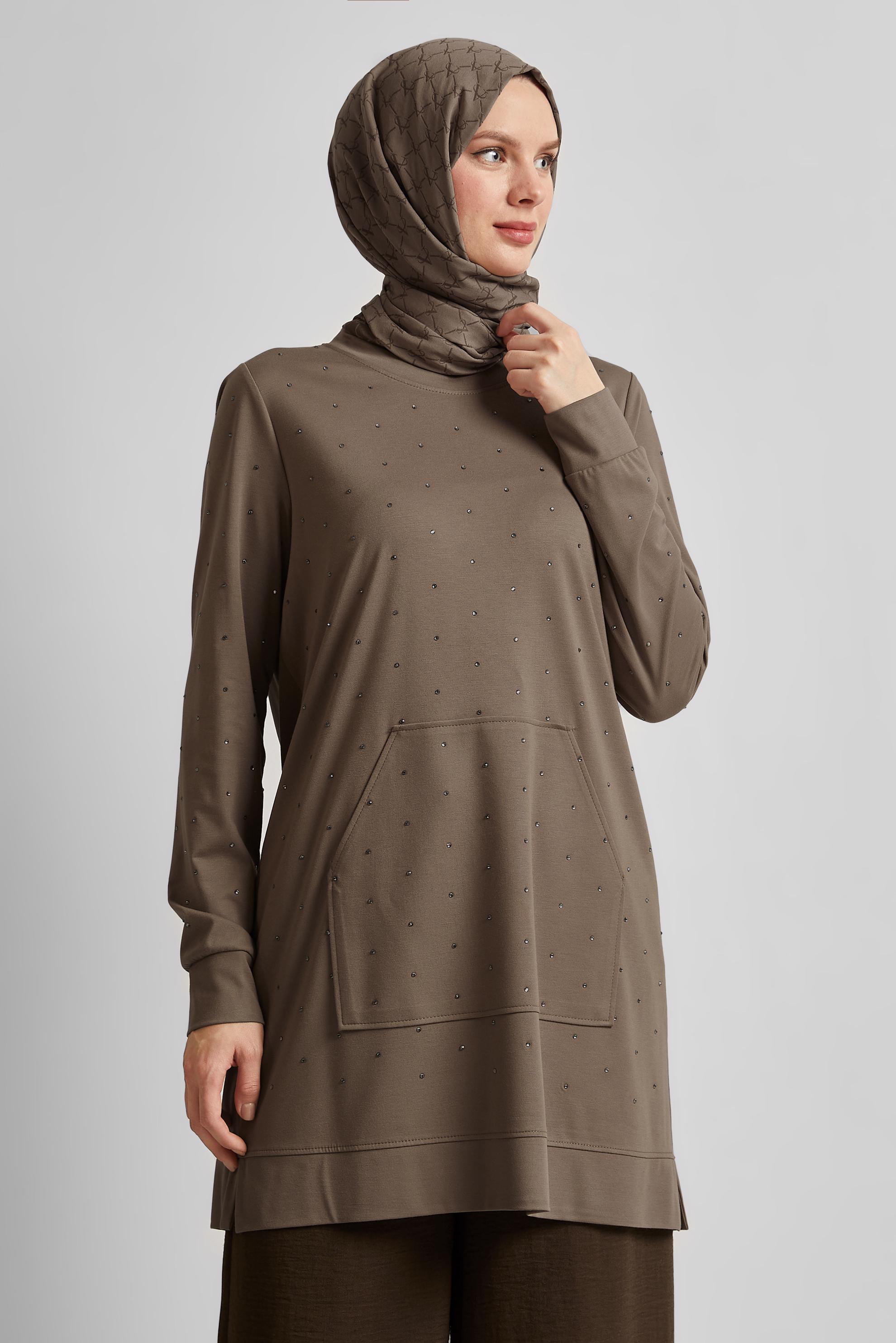 Tesettür giyim VİZON TAŞLI EŞOFMAN TUNİK 45390