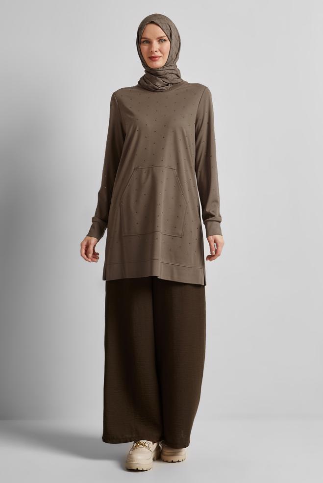 Hijab-Kleidung NERZ TRAININGSANZUG-TUNIKA MIT JUWELEN 45390 - ALVİNA