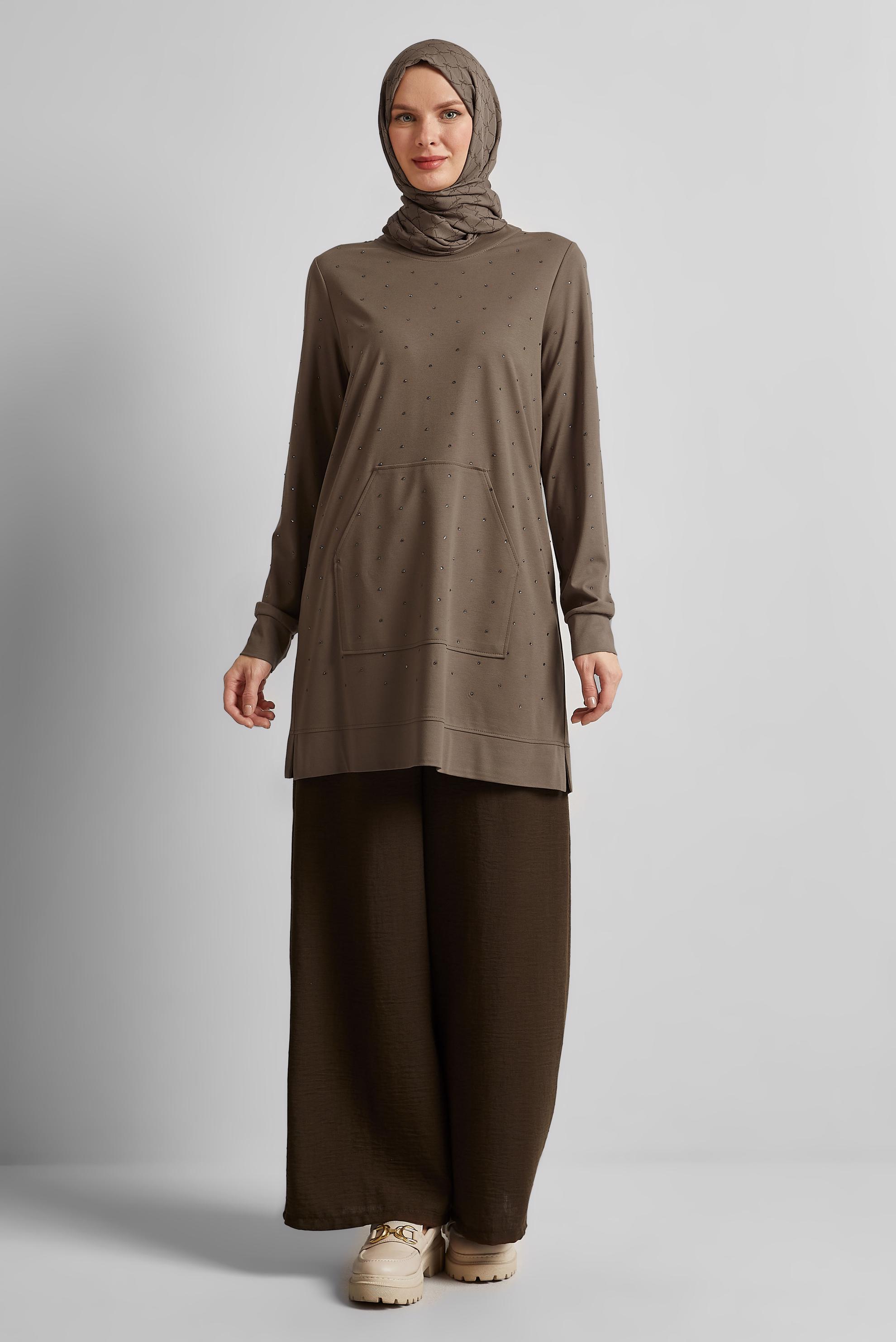 Tesettür giyim VİZON TAŞLI EŞOFMAN TUNİK 45390