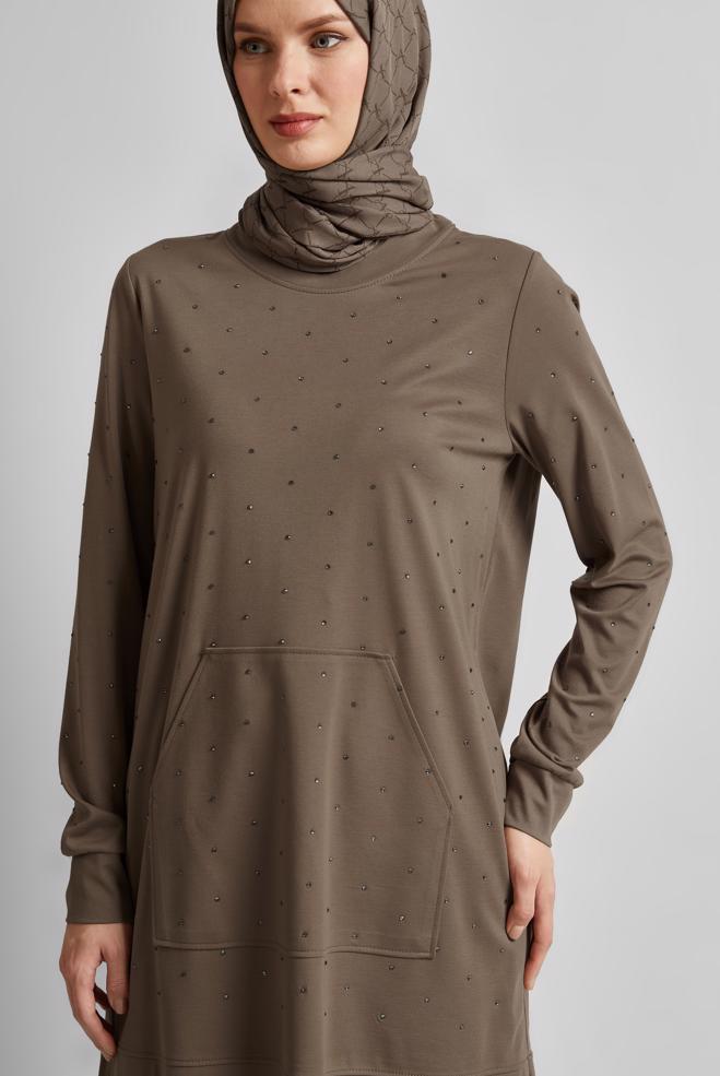 Hijab-Kleidung NERZ TRAININGSANZUG-TUNIKA MIT JUWELEN 45390 - ALVİNA