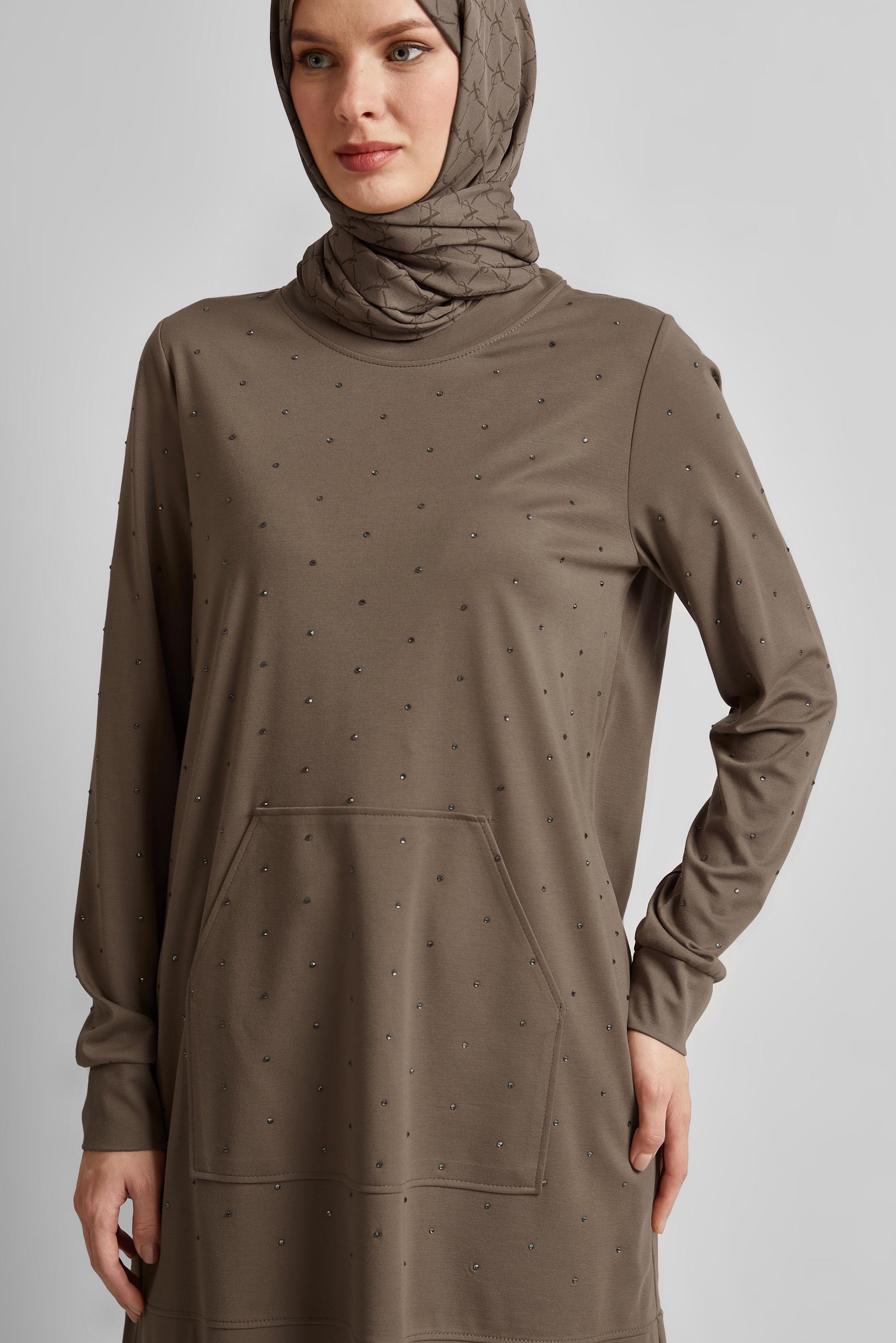 Tesettür giyim VİZON TAŞLI EŞOFMAN TUNİK 45390