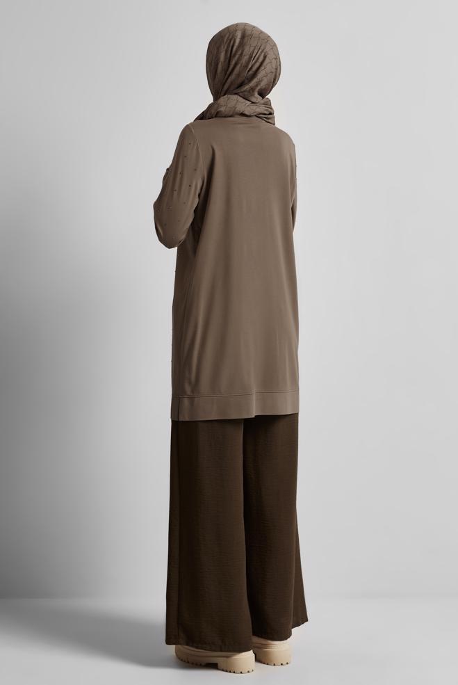 Hijab-Kleidung NERZ TRAININGSANZUG-TUNIKA MIT JUWELEN 45390 - ALVİNA