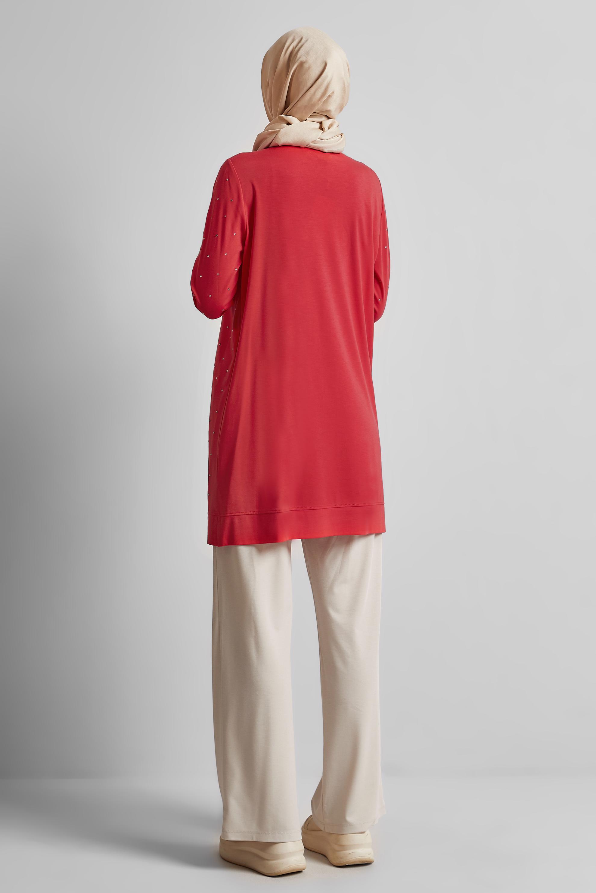 Tesettür giyim KIRMIZI TAŞLI EŞOFMAN TUNİK 45390