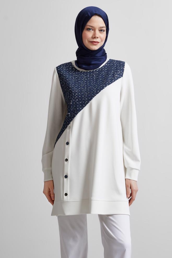 Hijab clothing WHITE TRACKSUIT TUNIC 45391 - ALVİNA