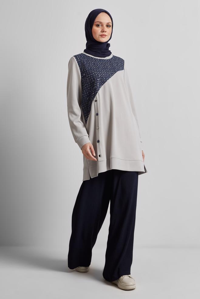 Hijab clothing BEIGE TRACKSUIT TUNIC 45391 - ALVİNA