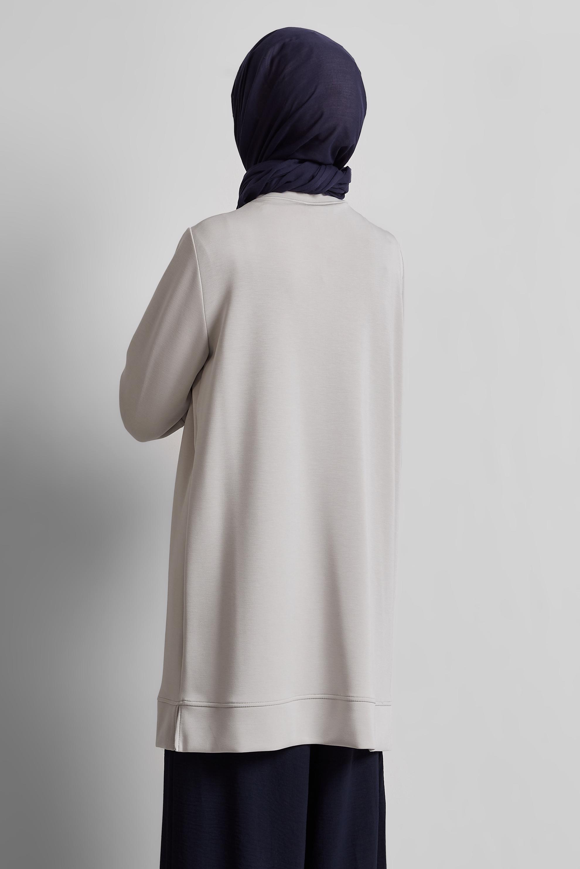 Tesettür giyim BEJ DENİM DETAYLI EŞOFMAN TUNİK 45391