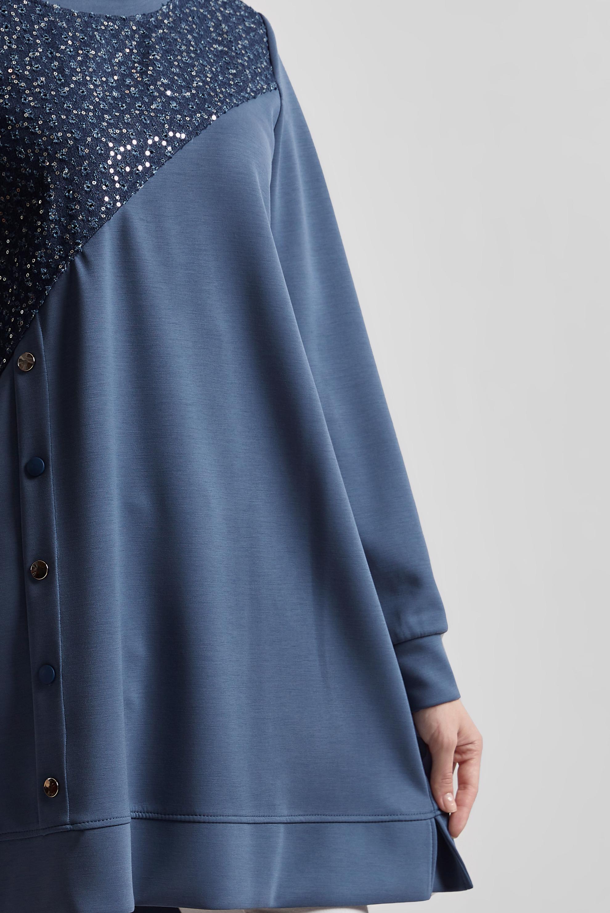 Tesettür giyim LACİVERT DENİM DETAYLI EŞOFMAN TUNİK 45391