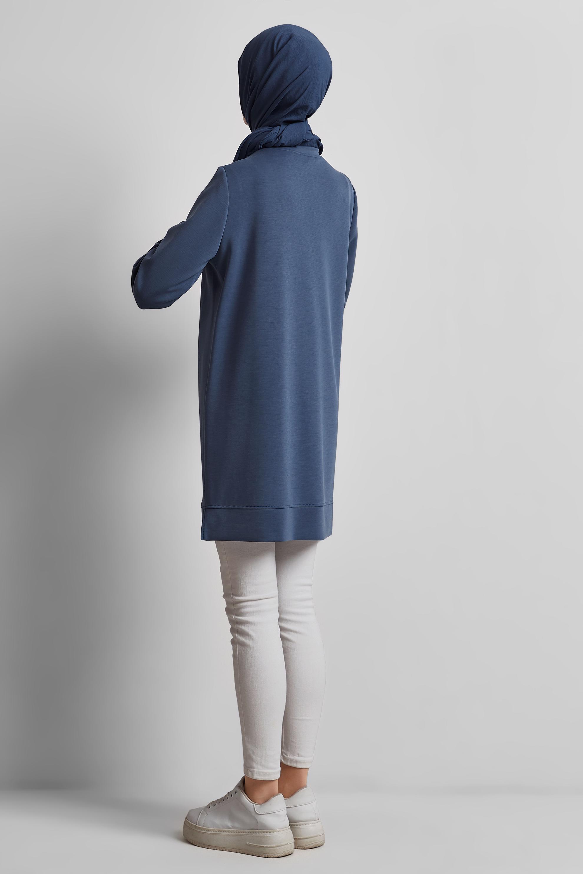 Tesettür giyim LACİVERT DENİM DETAYLI EŞOFMAN TUNİK 45391