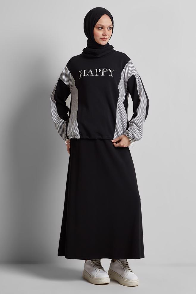 Vêtements hijab NOIR ENSEMBLE SURVÊTEMENT AVEC JUPE 45439 - ALVİNA