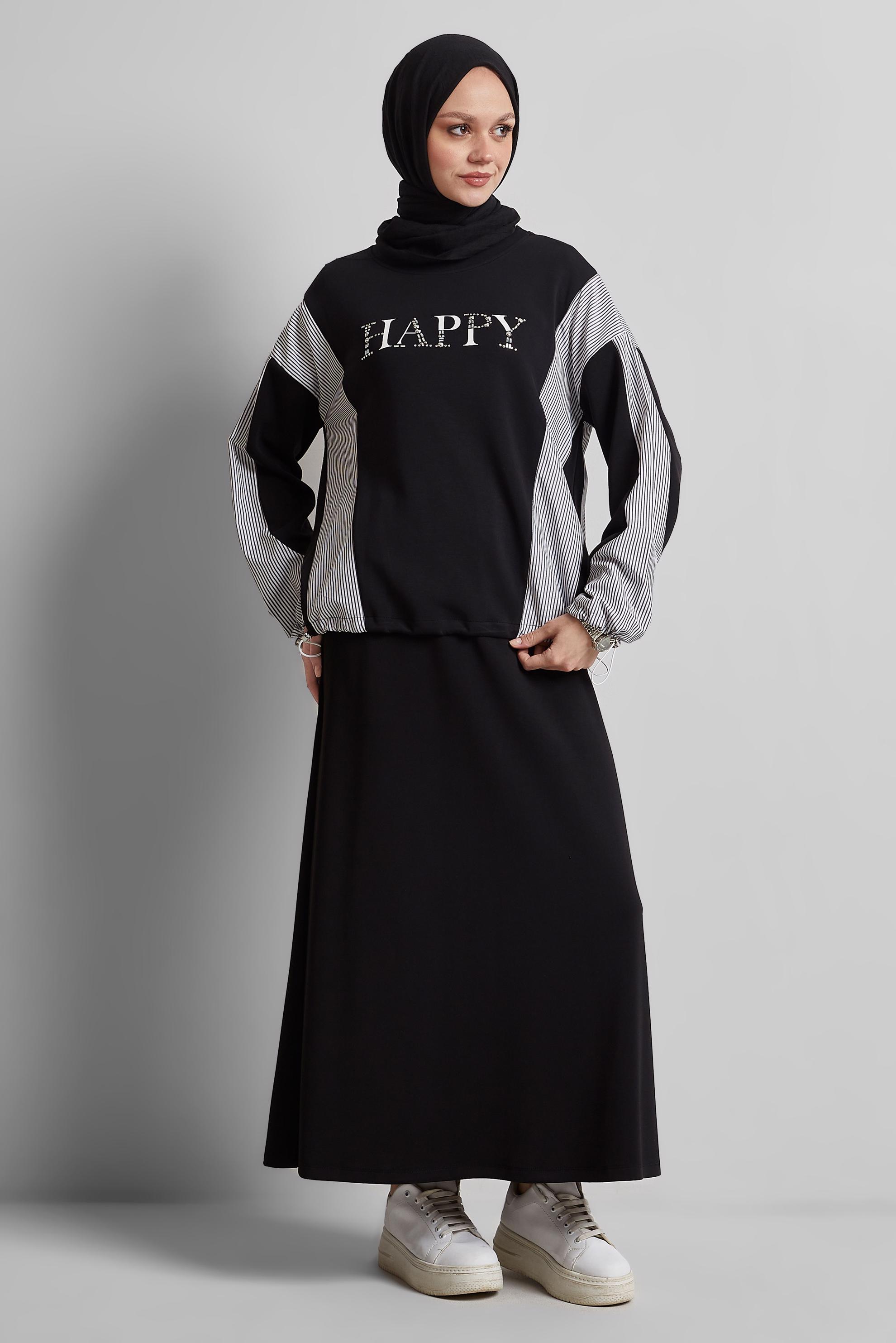 Vêtements hijab NOIR ENSEMBLE SURVÊTEMENT AVEC JUPE 45439