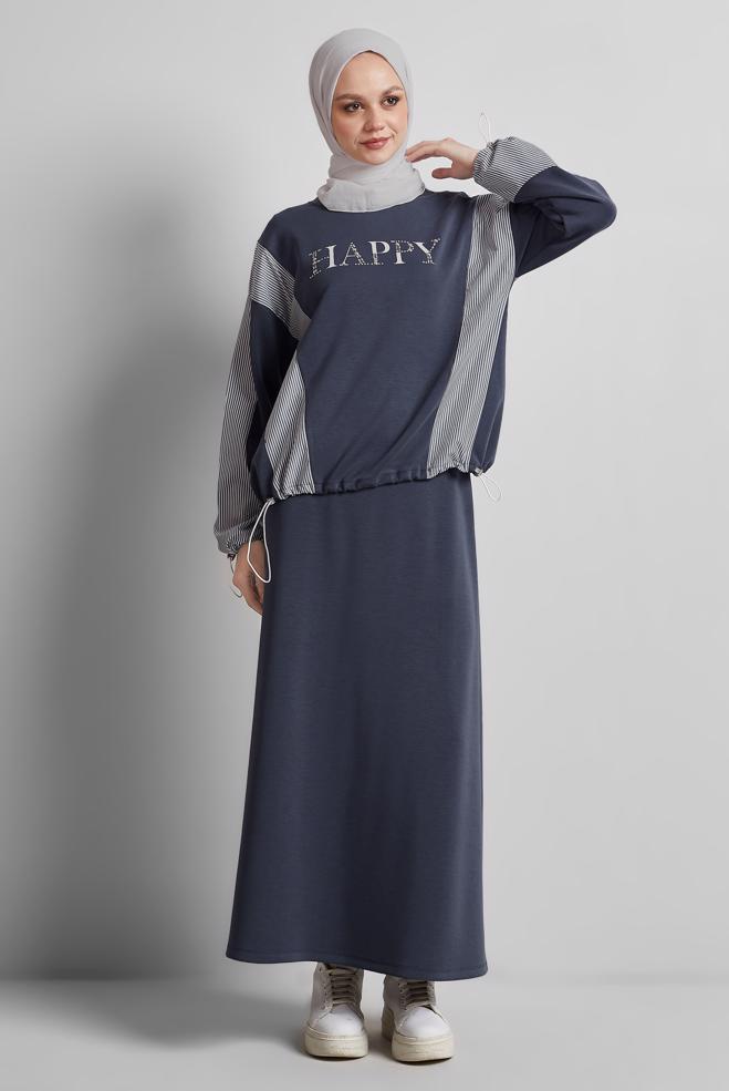 Hijab-Kleidung GRAU TRAININGSANZUG-SET MIT ROCK 45439 - ALVİNA