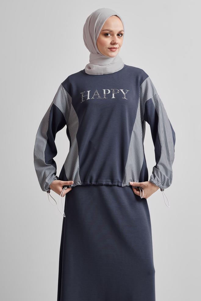 Hijab-Kleidung GRAU TRAININGSANZUG-SET MIT ROCK 45439 - ALVİNA