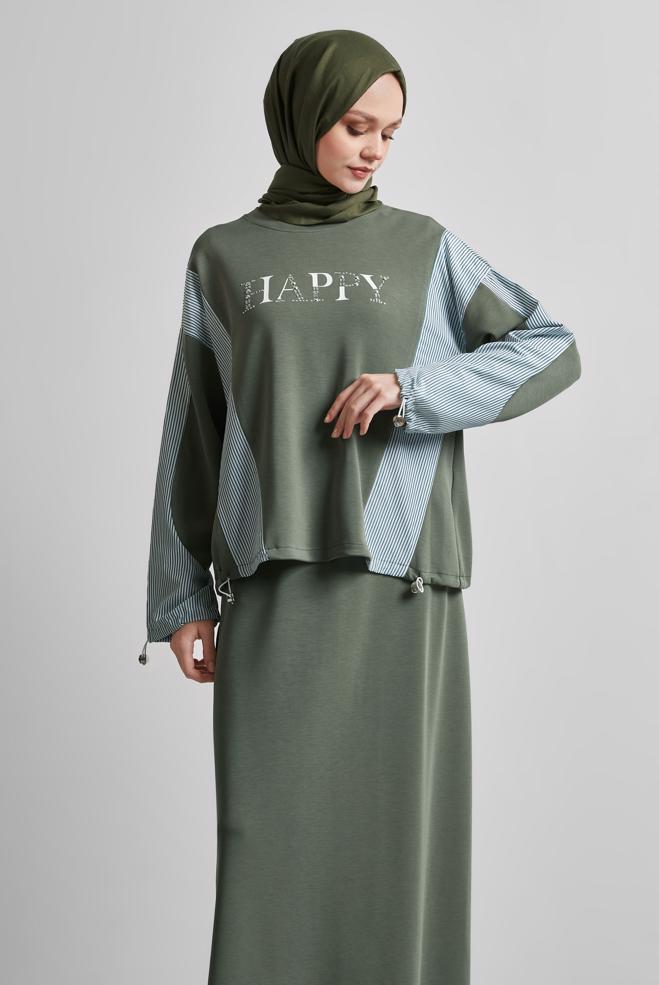 Vêtements hijab KAKI ENSEMBLE SURVÊTEMENT AVEC JUPE 45439 - ALVİNA