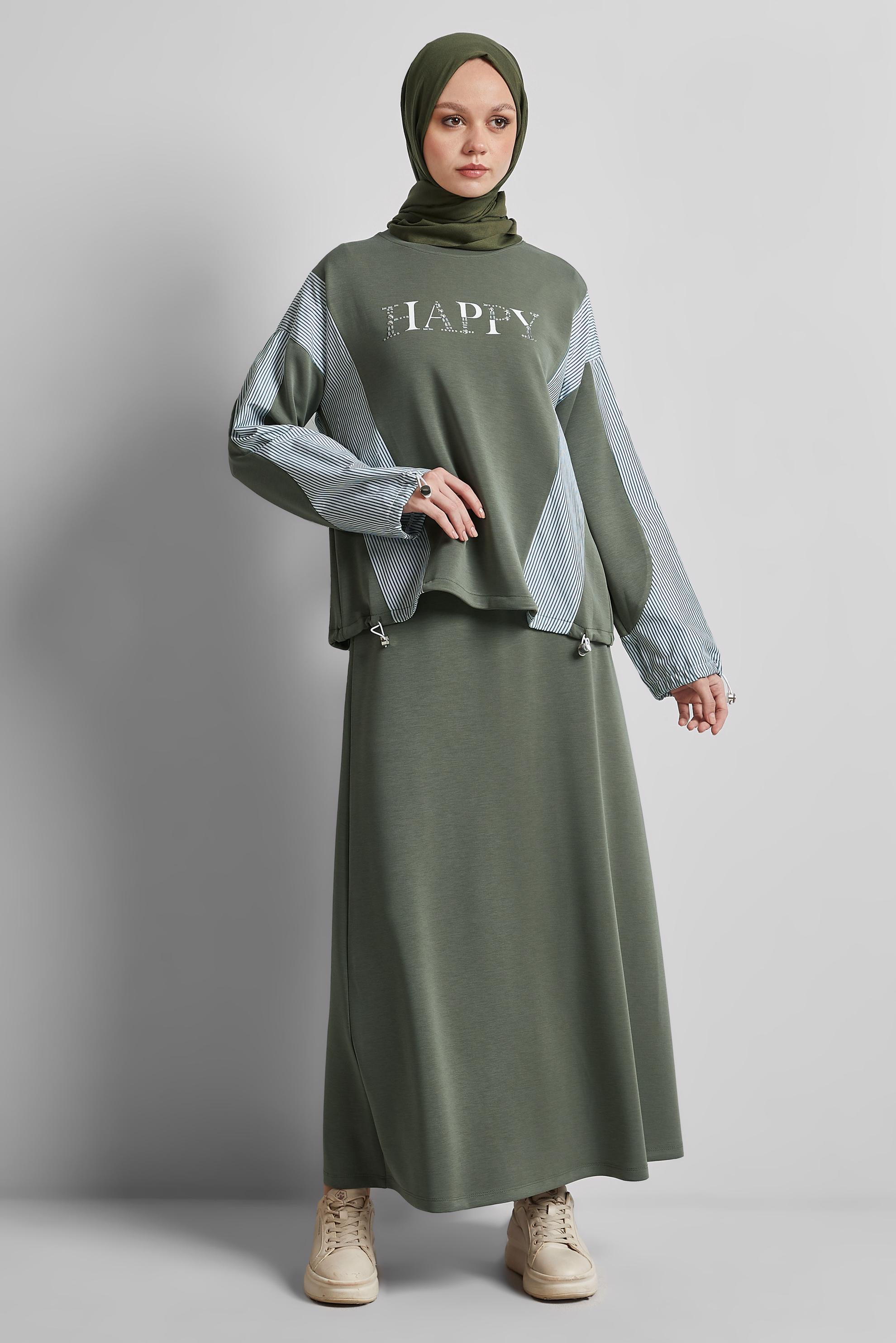 Vêtements hijab KAKI ENSEMBLE SURVÊTEMENT AVEC JUPE 45439