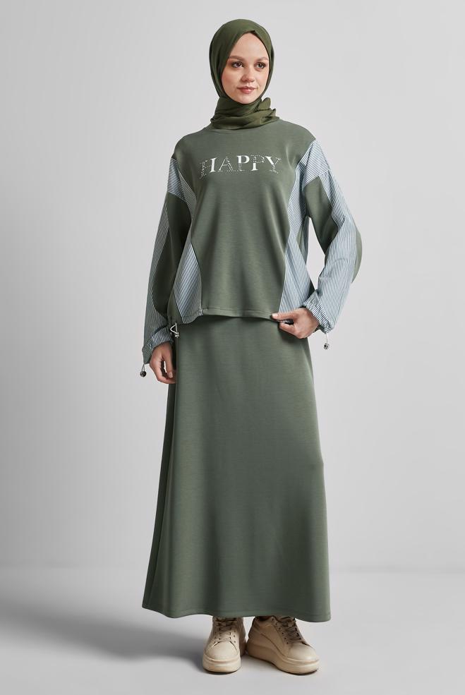 Vêtements hijab KAKI ENSEMBLE SURVÊTEMENT AVEC JUPE 45439 - ALVİNA
