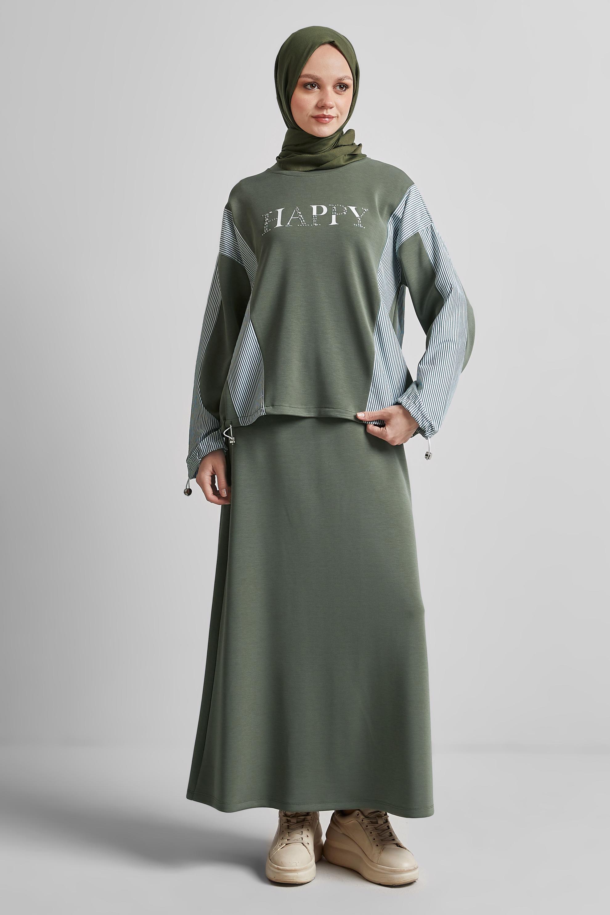 Vêtements hijab KAKI ENSEMBLE SURVÊTEMENT AVEC JUPE 45439