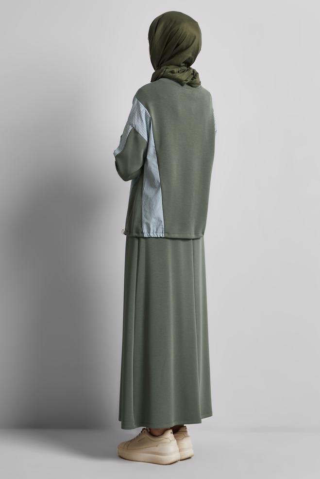 Vêtements hijab KAKI ENSEMBLE SURVÊTEMENT AVEC JUPE 45439 - ALVİNA