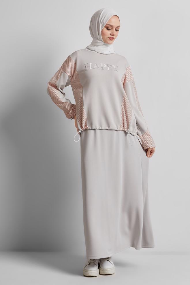 Vêtements hijab BEIGE ENSEMBLE SURVÊTEMENT AVEC JUPE 45439 - ALVİNA