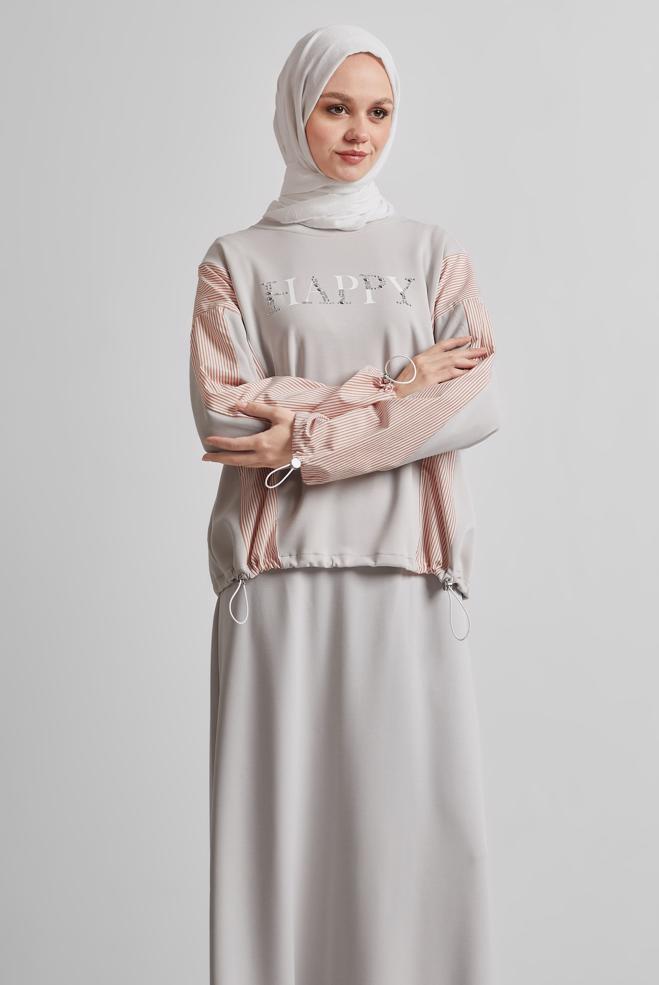 Vêtements hijab BEIGE ENSEMBLE SURVÊTEMENT AVEC JUPE 45439 - ALVİNA
