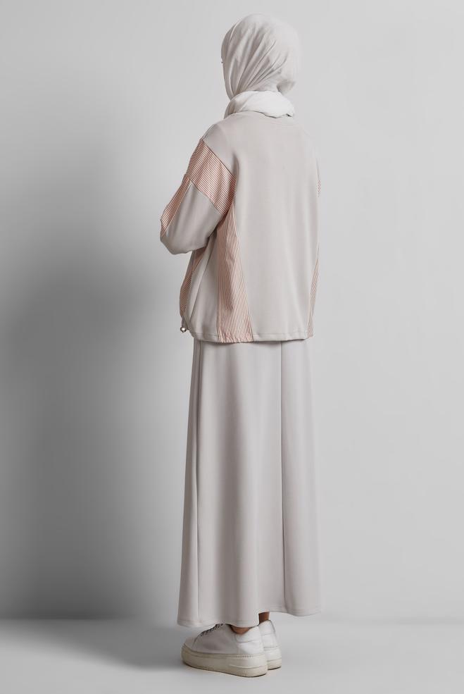 Vêtements hijab BEIGE ENSEMBLE SURVÊTEMENT AVEC JUPE 45439 - ALVİNA
