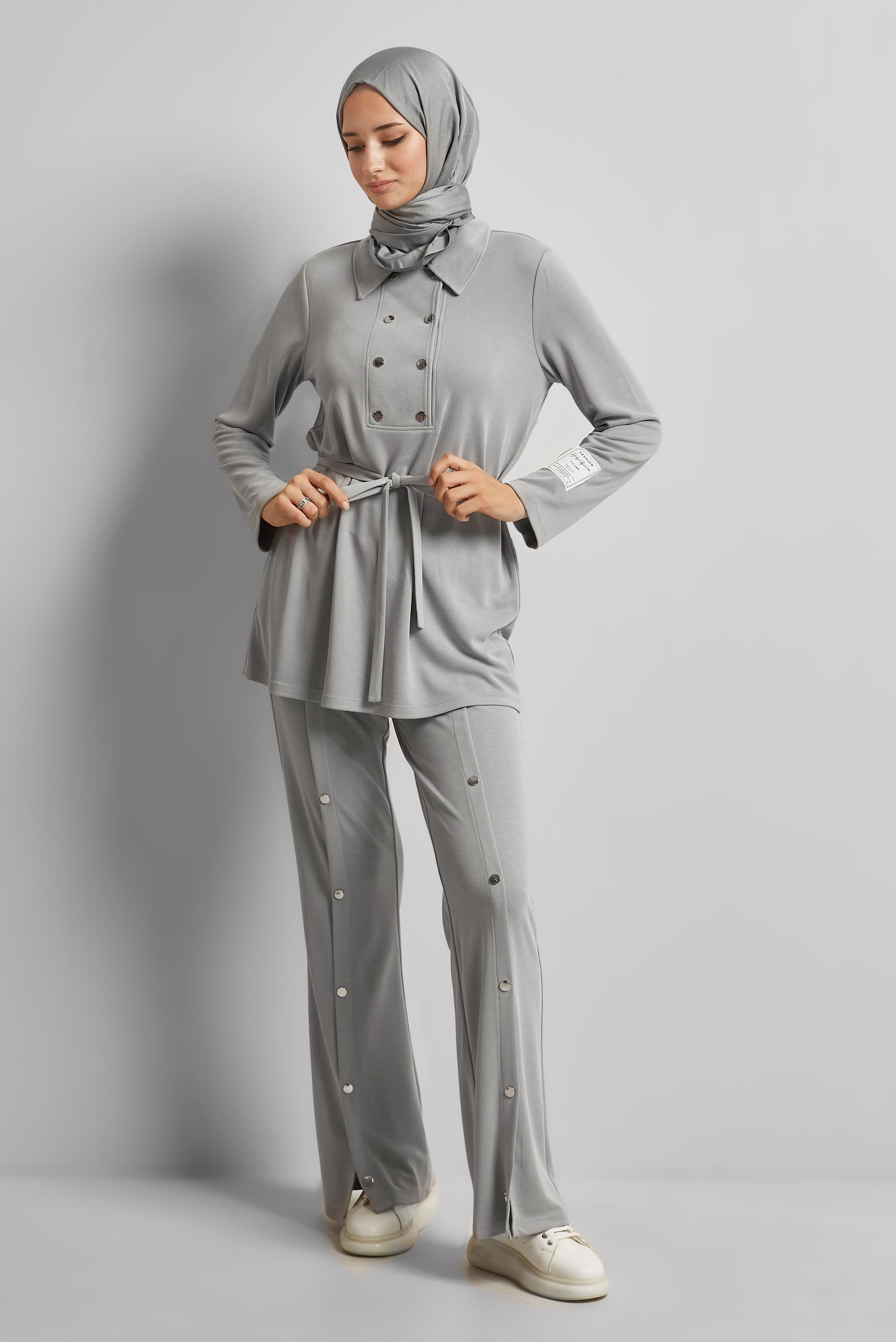 Vêtements hijab GRIS ENSEMBLE DE SURVÊTEMENT CEINTURÉ 45440