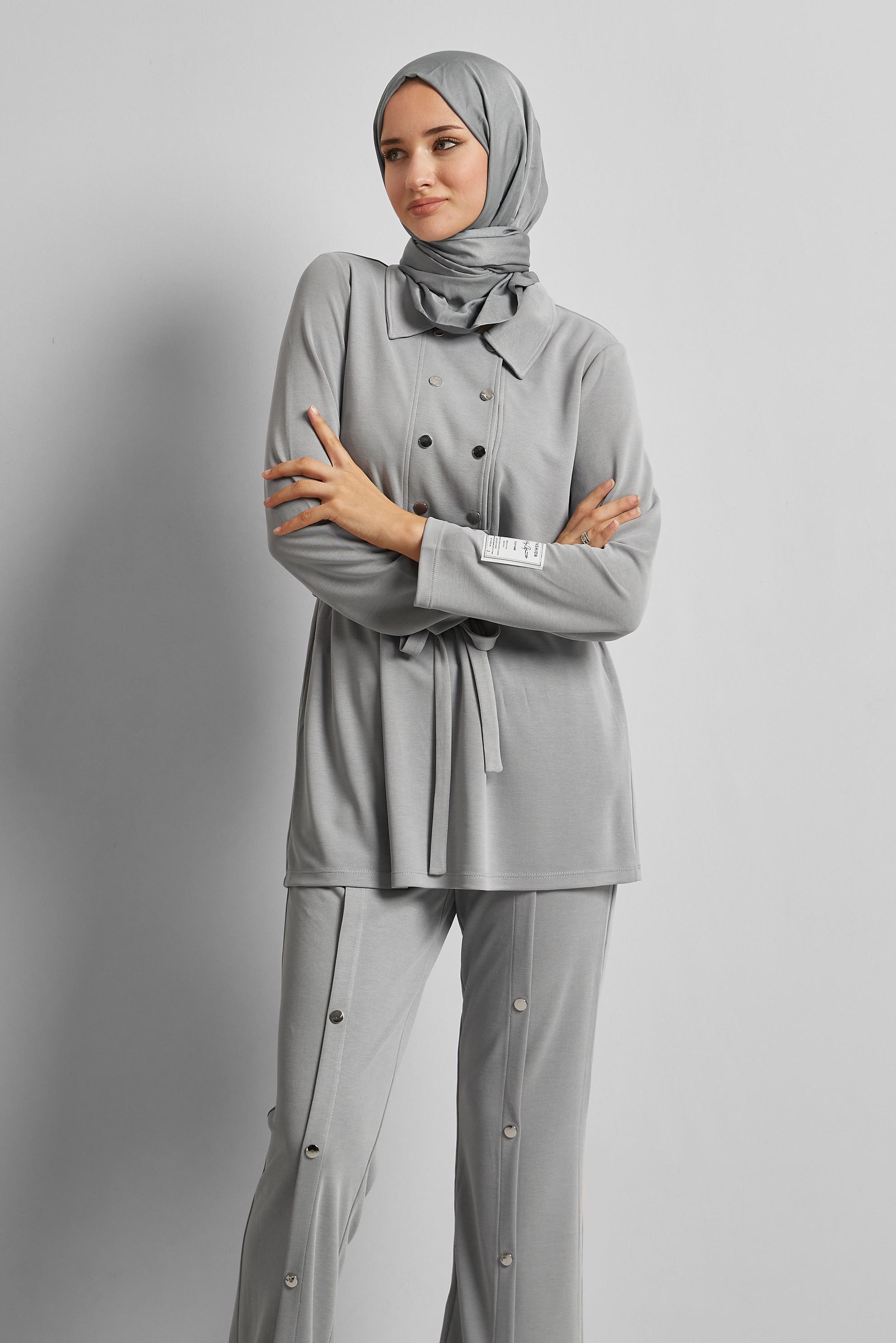 Vêtements hijab GRIS ENSEMBLE DE SURVÊTEMENT CEINTURÉ 45440