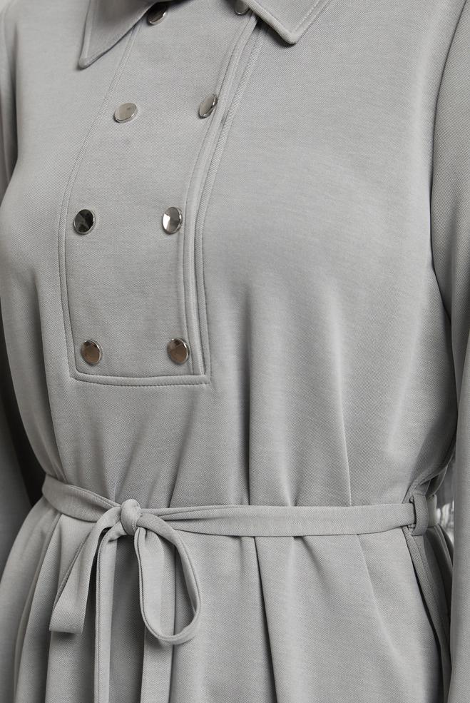 Vêtements hijab GRIS ENSEMBLE DE SURVÊTEMENT CEINTURÉ 45440 - ALVİNA