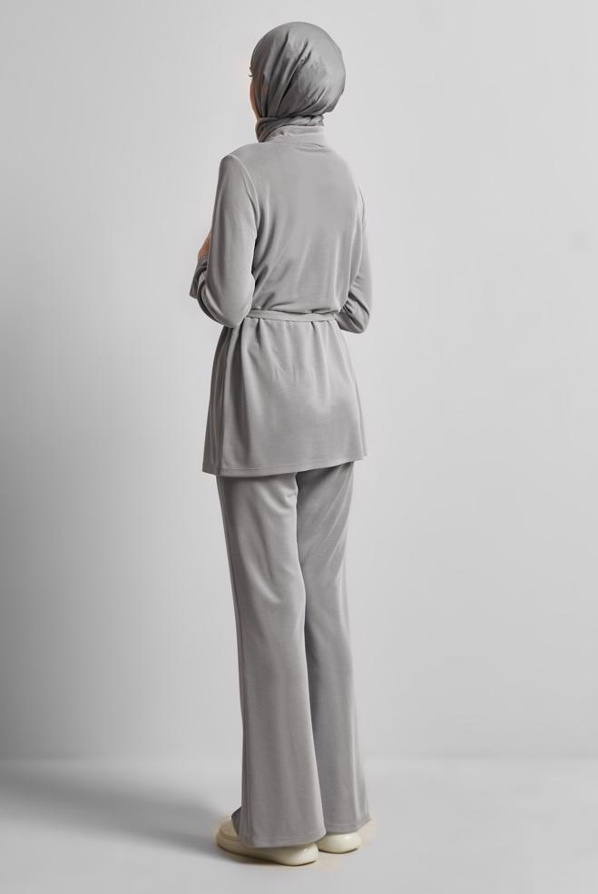 Vêtements hijab GRIS ENSEMBLE DE SURVÊTEMENT CEINTURÉ 45440 - ALVİNA