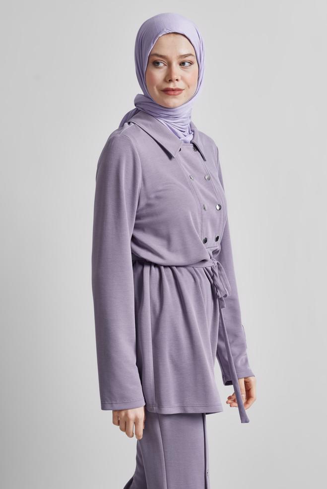 Hijab-Kleidung LILA TRAININGSANZUG-SET MIT GÜRTEL 45440 - ALVİNA