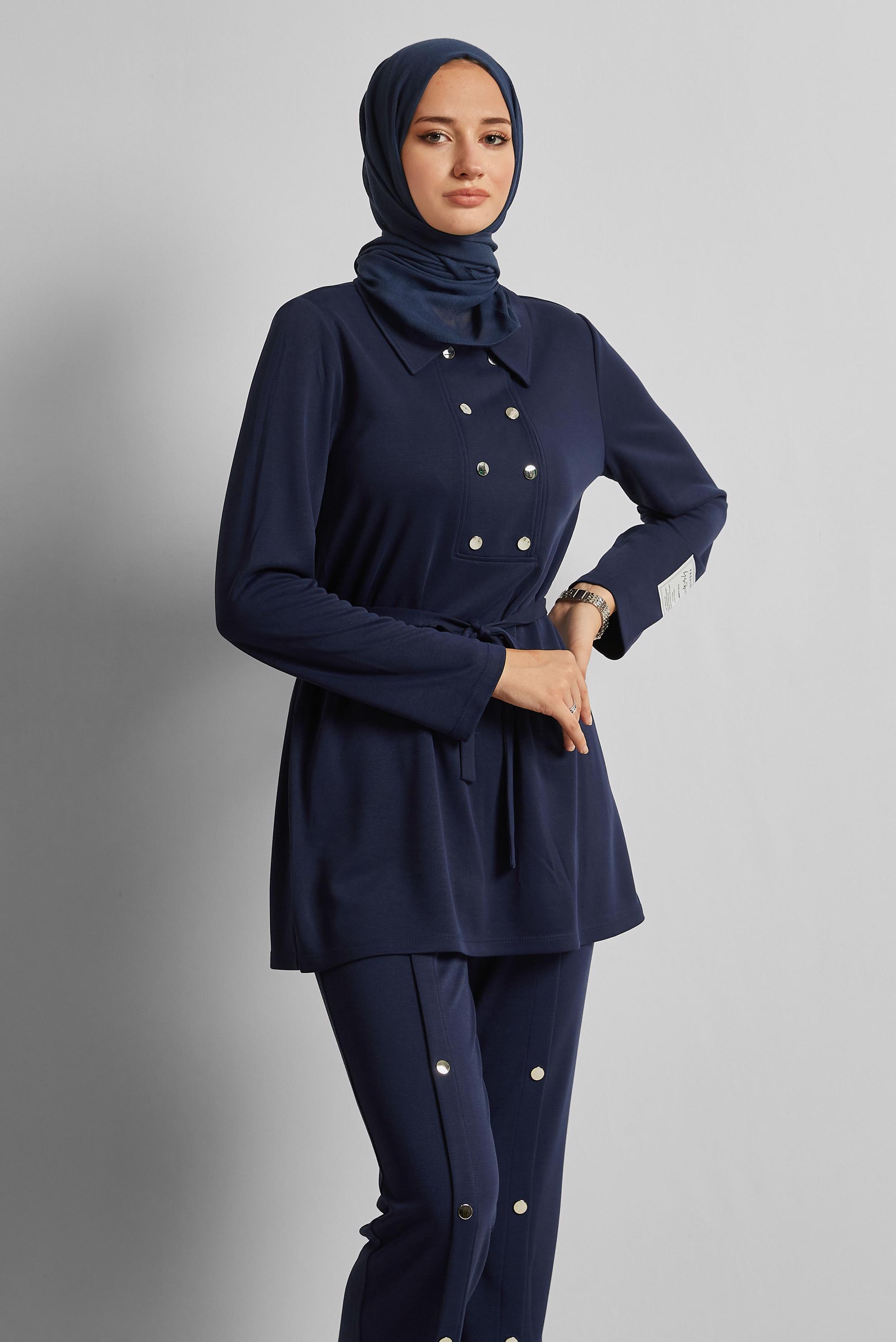 Vêtements hijab BLEU MARINE ENSEMBLE DE SURVÊTEMENT CEINTURÉ 45440