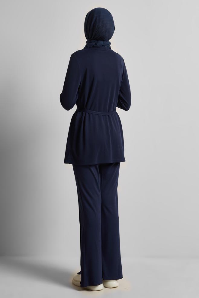 Vêtements hijab BLEU MARINE ENSEMBLE DE SURVÊTEMENT CEINTURÉ 45440 - ALVİNA