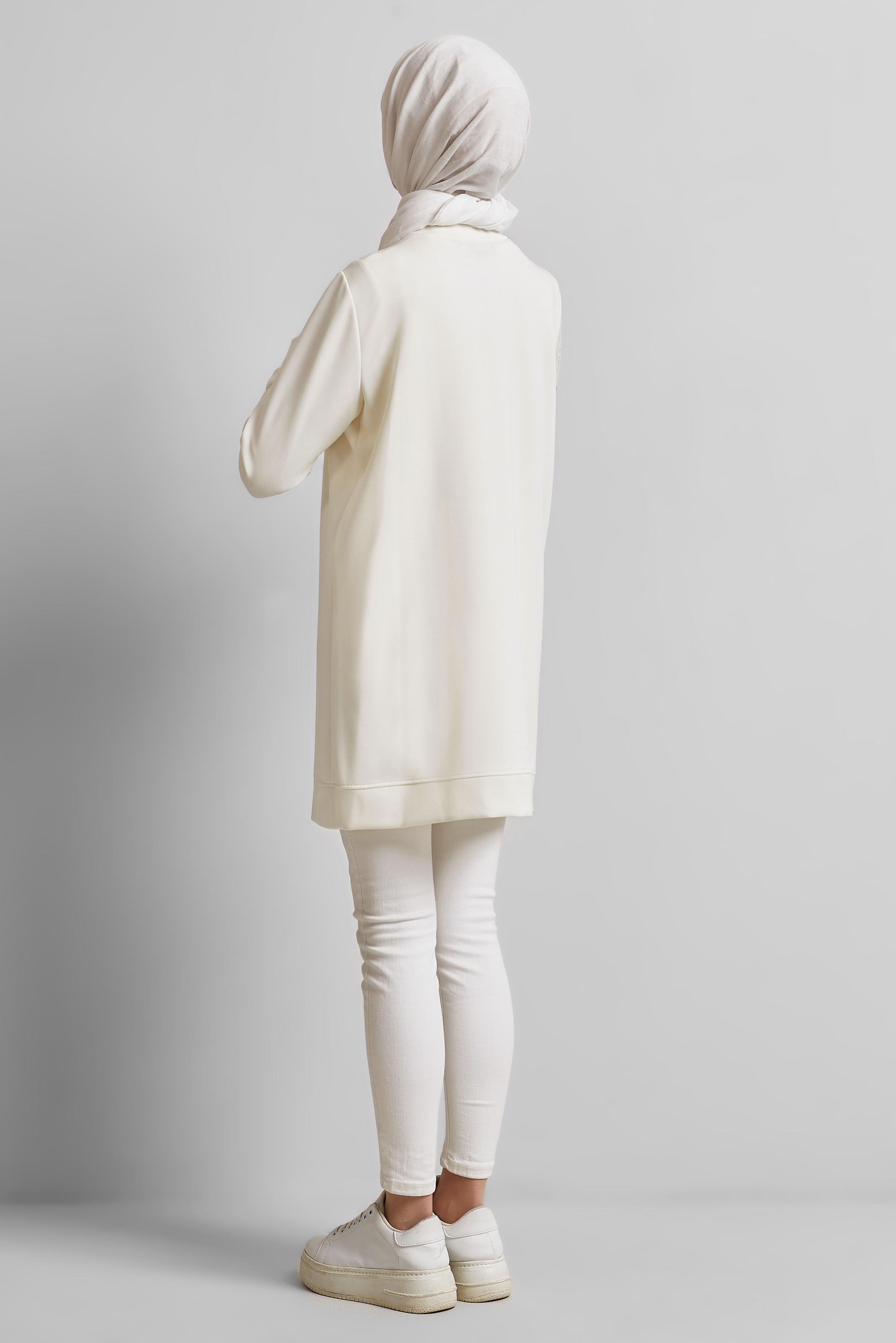 Tesettür giyim BEYAZ BİSİKLET YAKA EŞOFMAN TUNİK 45441