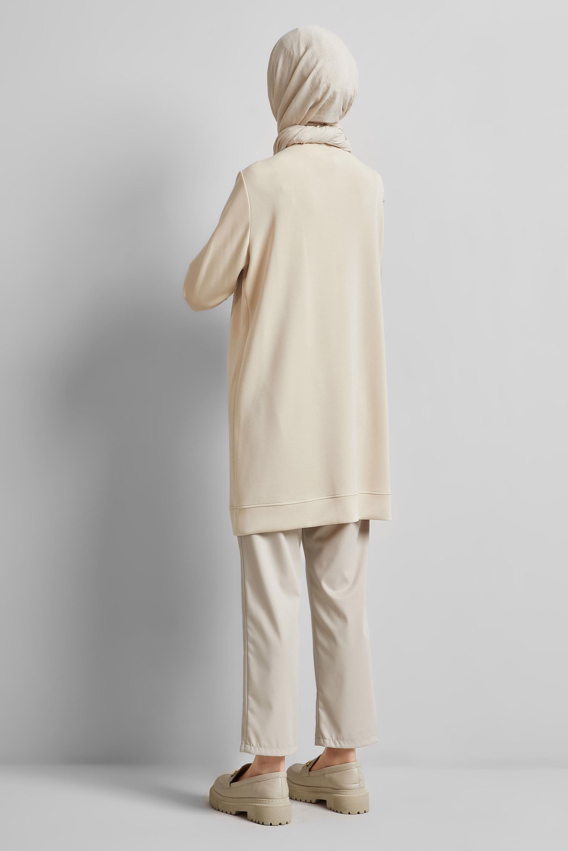 Tesettür giyim BEJ BİSİKLET YAKA EŞOFMAN TUNİK 45441